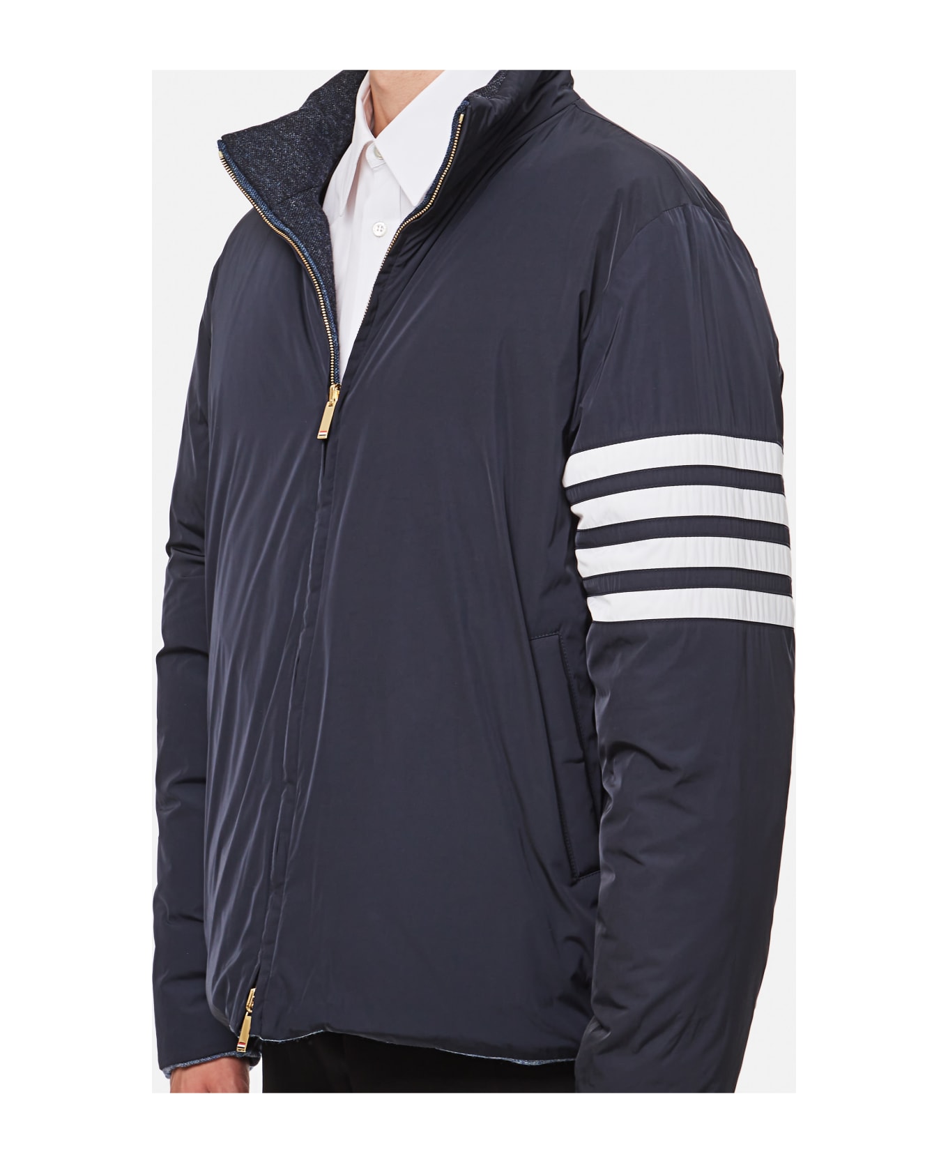 Thom Browne 4 Bar Reversible Neck Zip Up Jacket - Blue