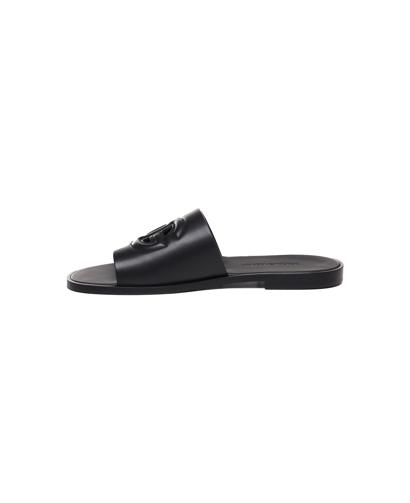 Dolce & Gabbana Calfskin Leather Slides - Black