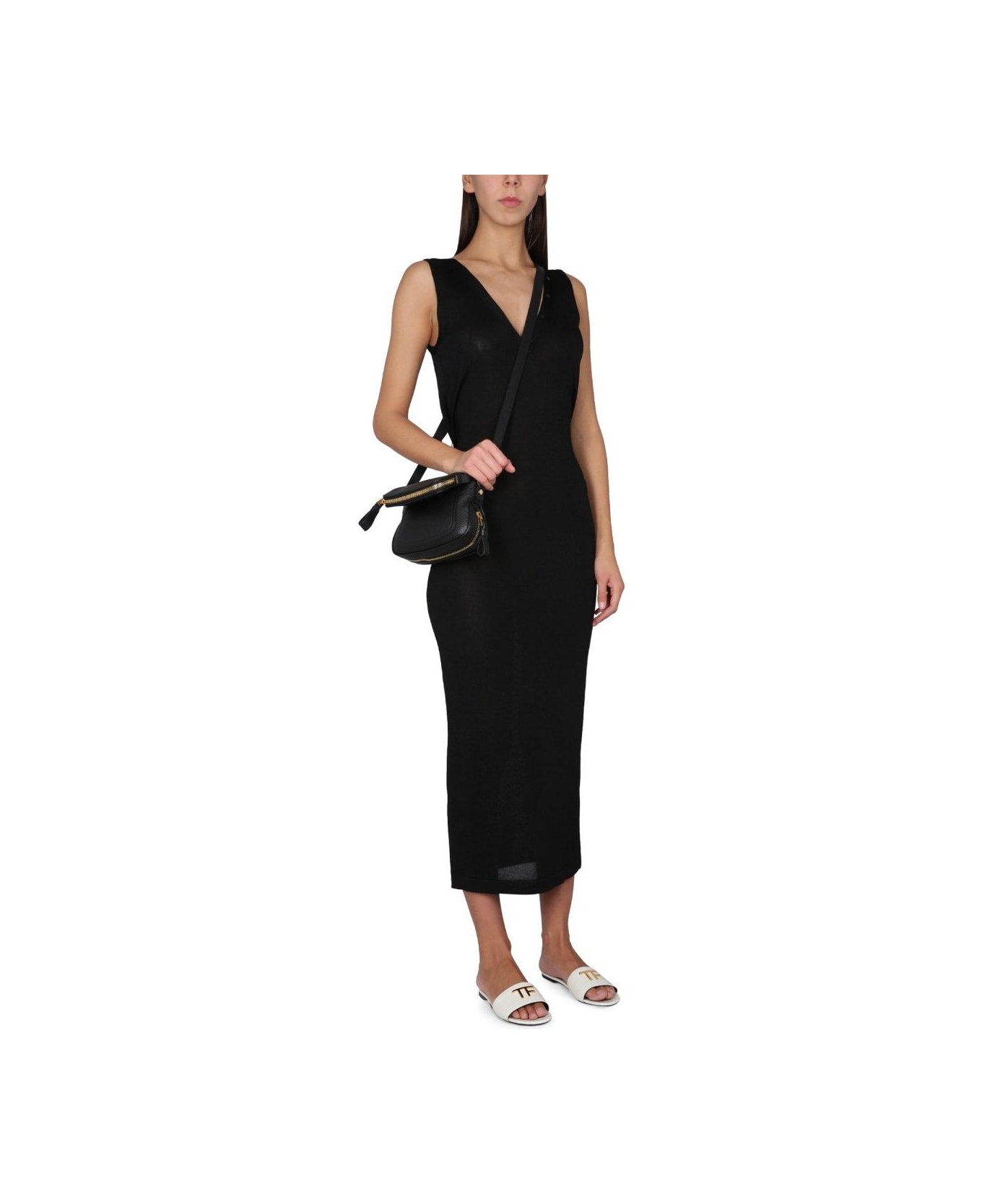 Tom Ford Sleeveless Back Crisscross Midi Dress - BLACK