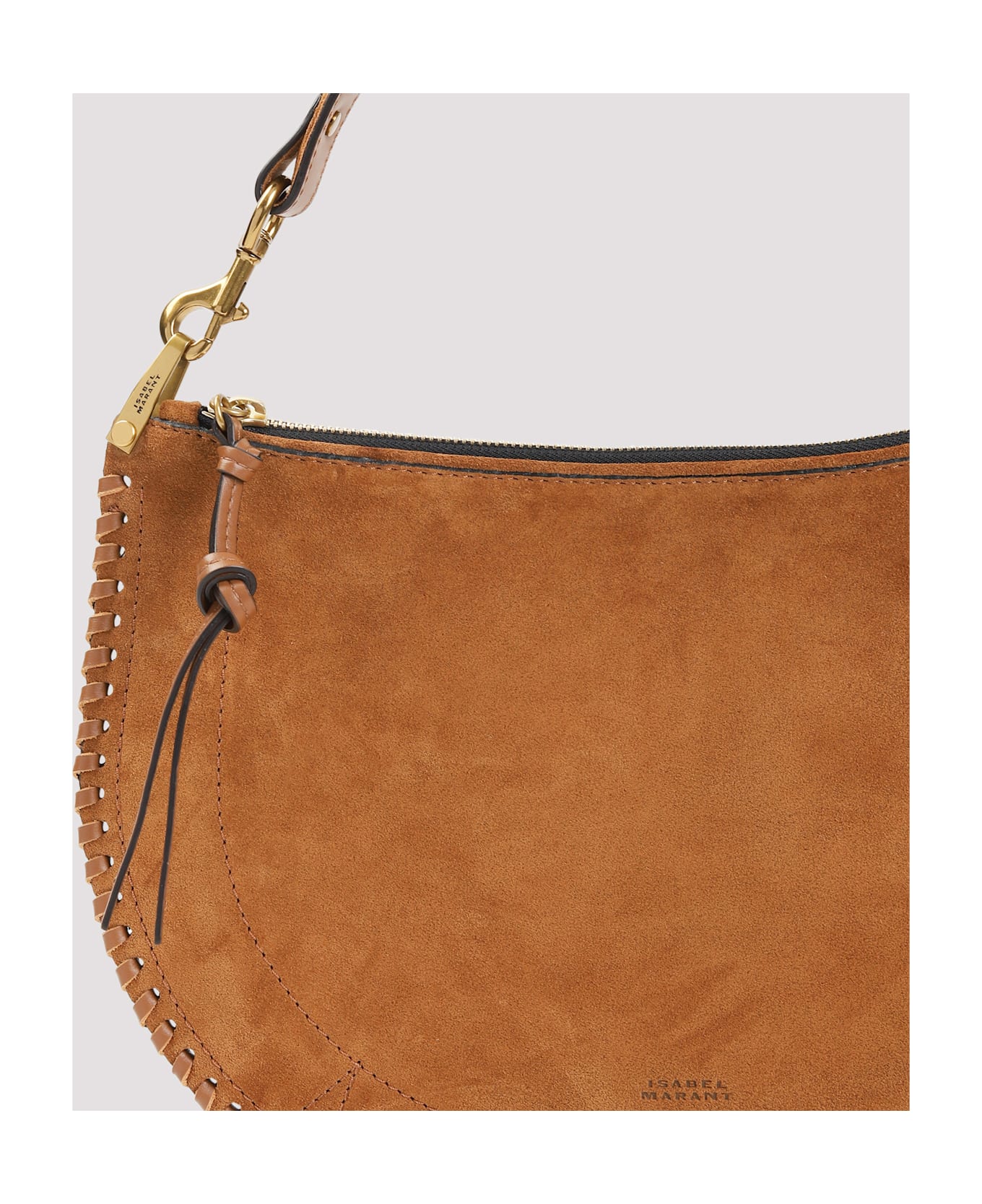 Isabel Marant Oskan Soft Zip Shoulder Bag In Brown Suede - Co Cognac