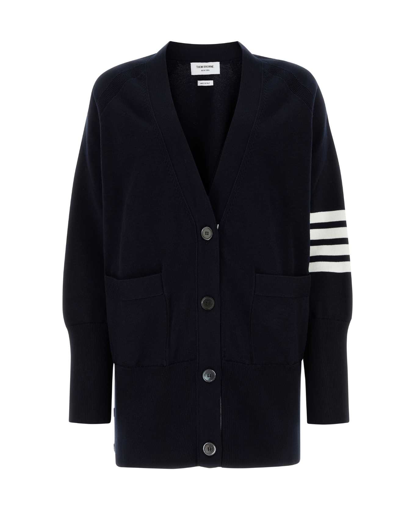 Thom Browne Dark Blue Cotton Oversize Cardigan - 415