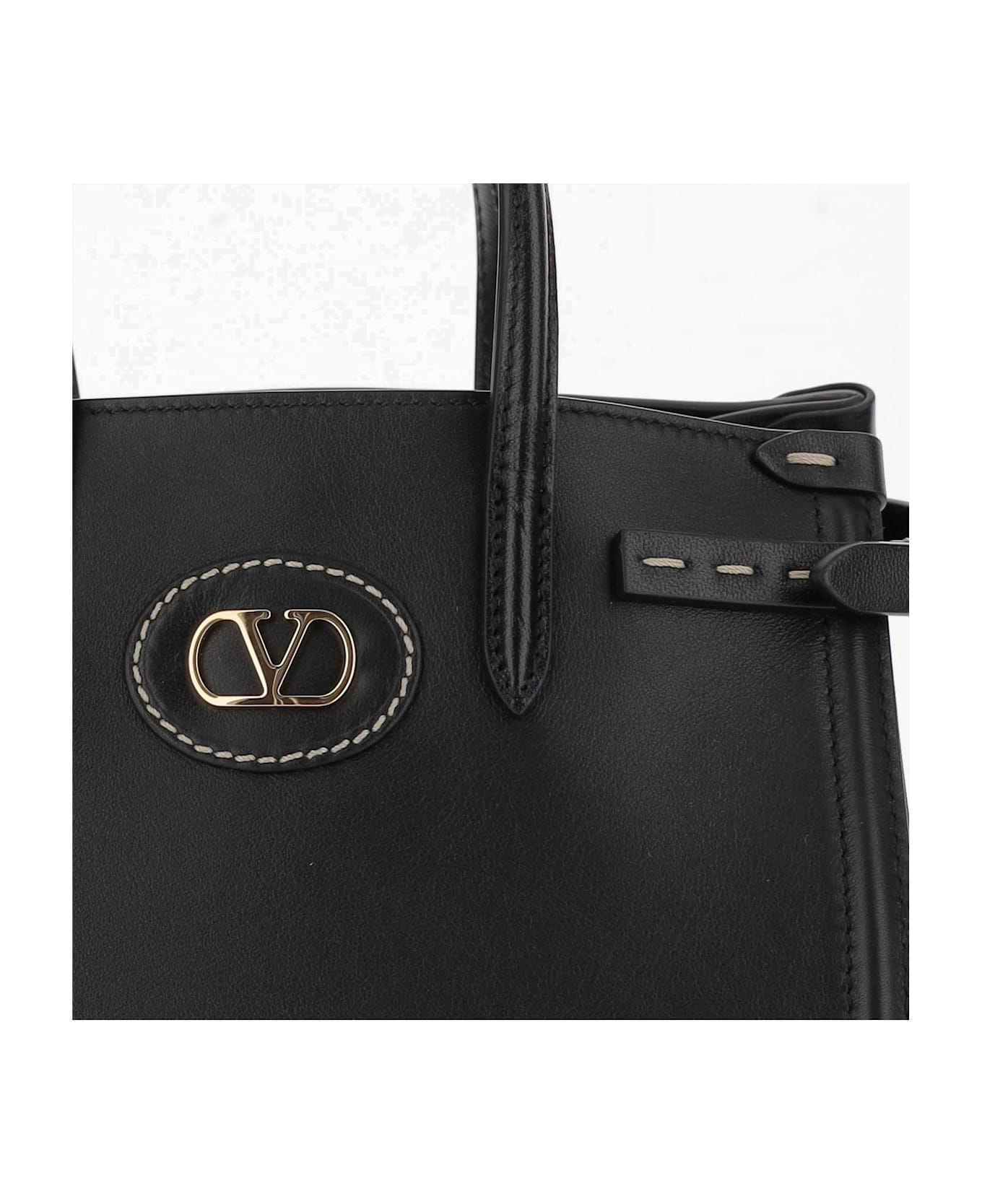 Valentino Garavani Leather Logo Hand Bag - Black