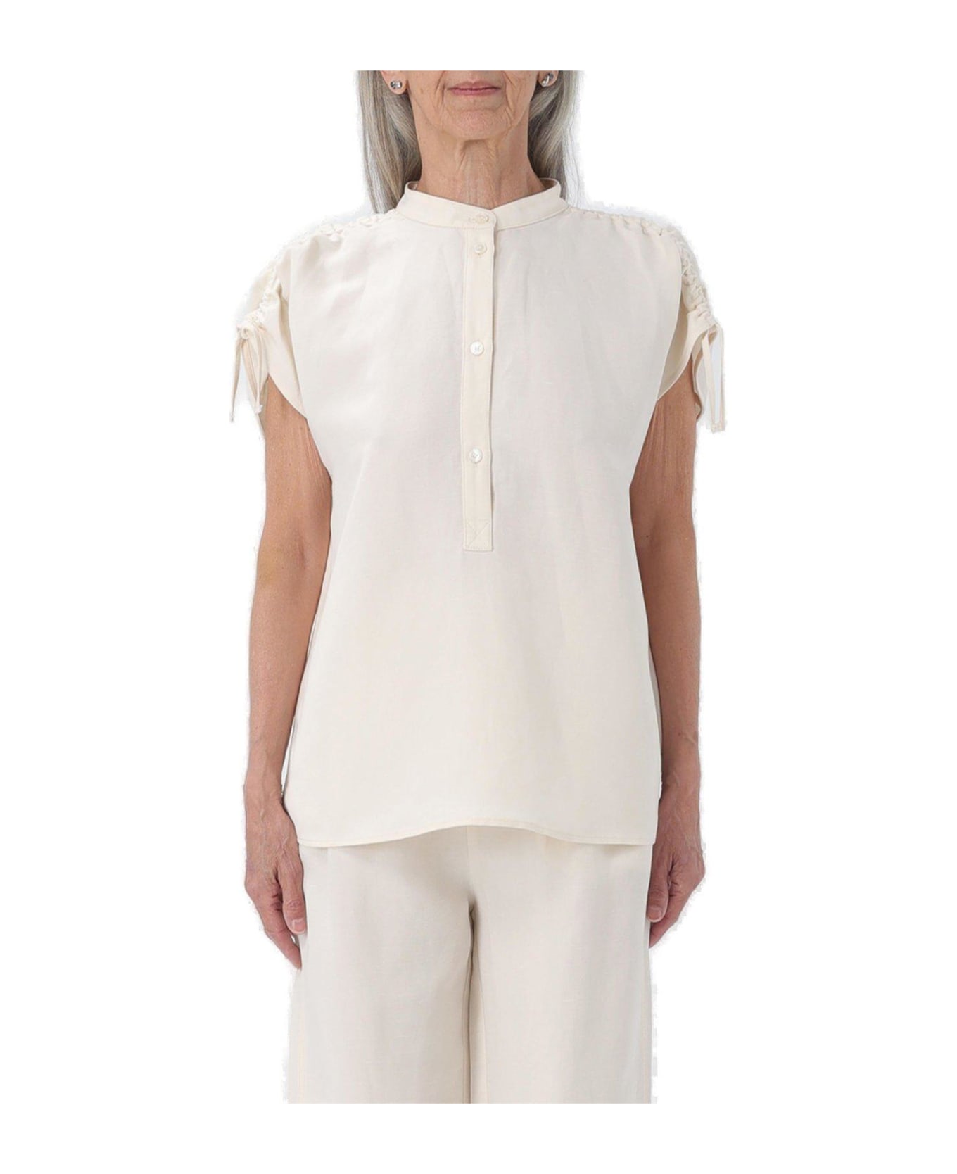 Woolrich Ruched Straight Hem Sleeveless Shirt Woolrich - WHITE シャツ