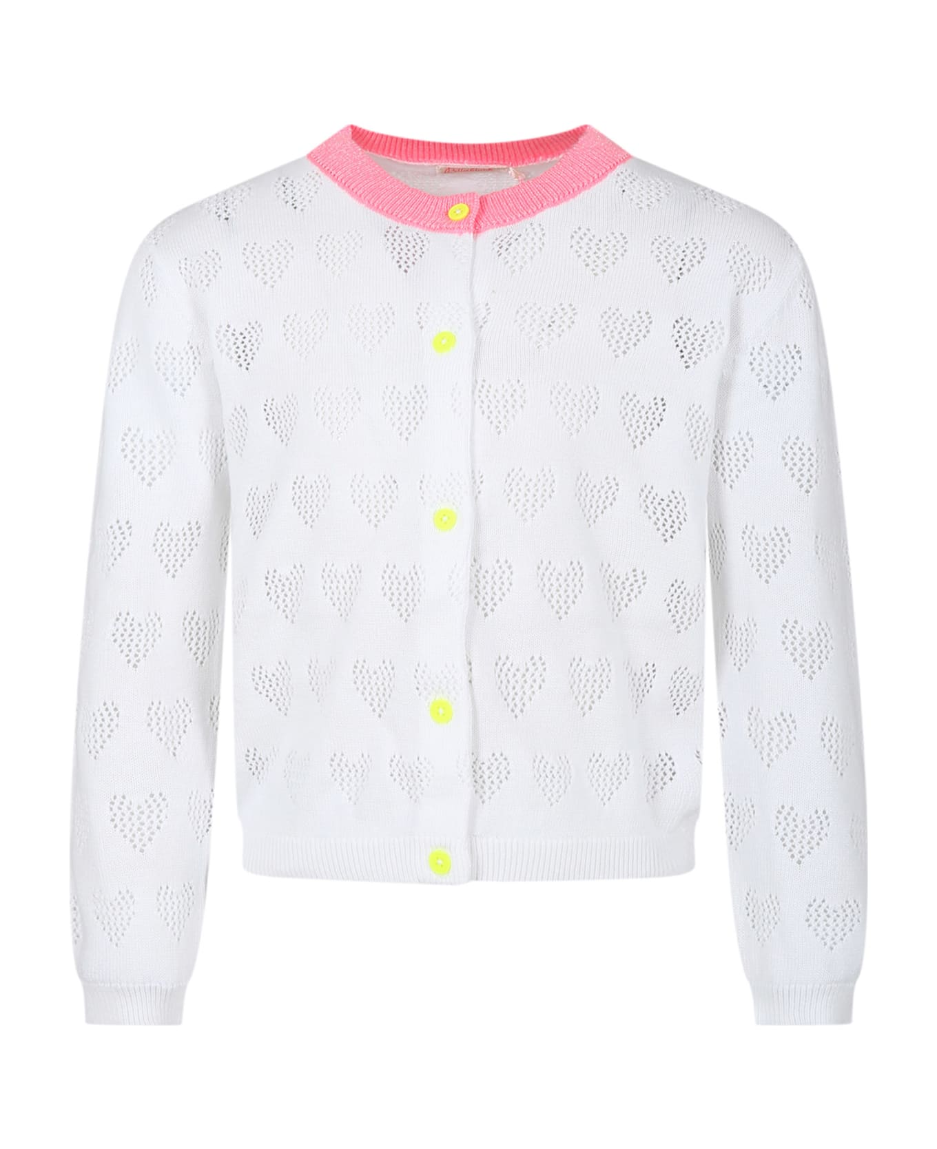 Billieblush White Cardigan For Girl With Hearts - White ニットウェア＆スウェットシャツ