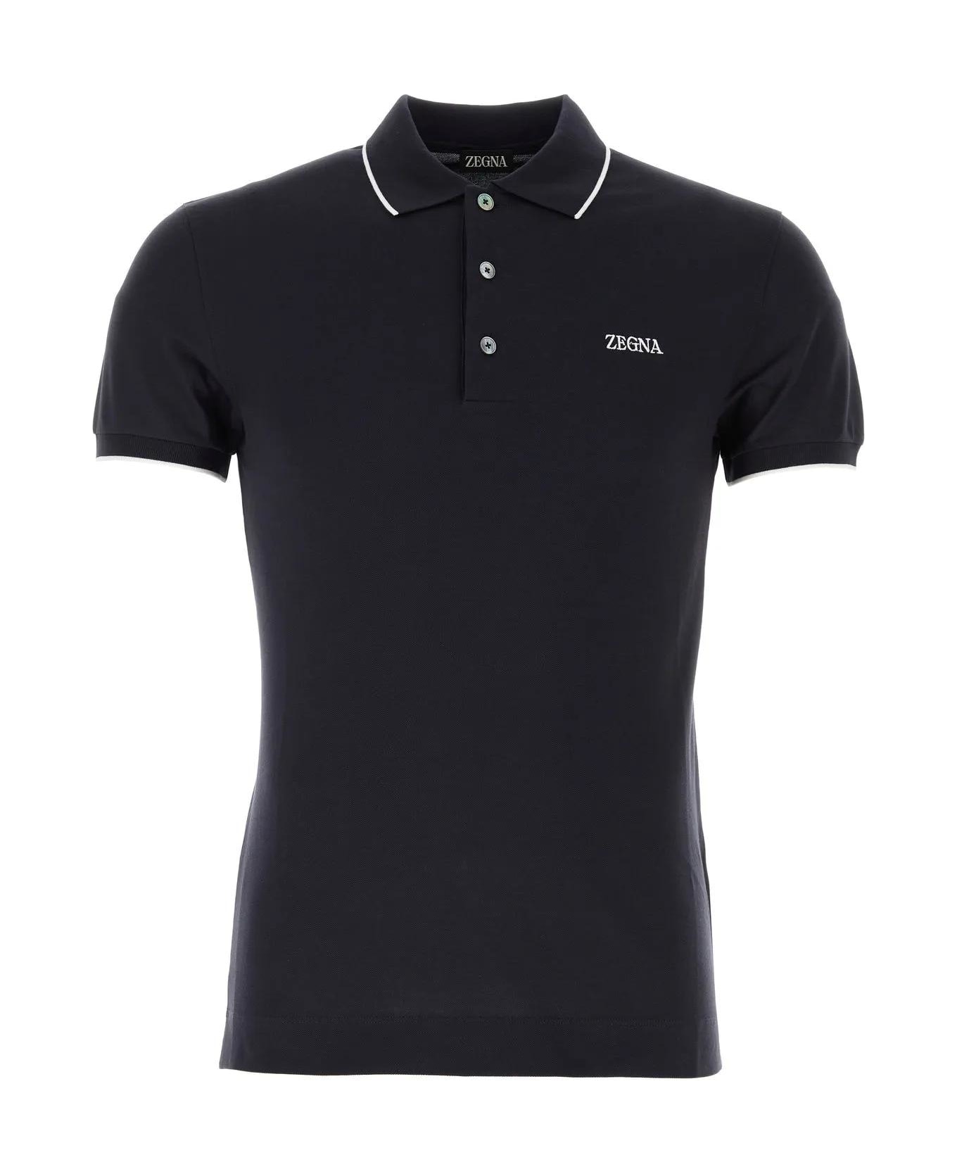 Zegna Midnight Blue Stretch Piquet Polo Shirt - BLUE
