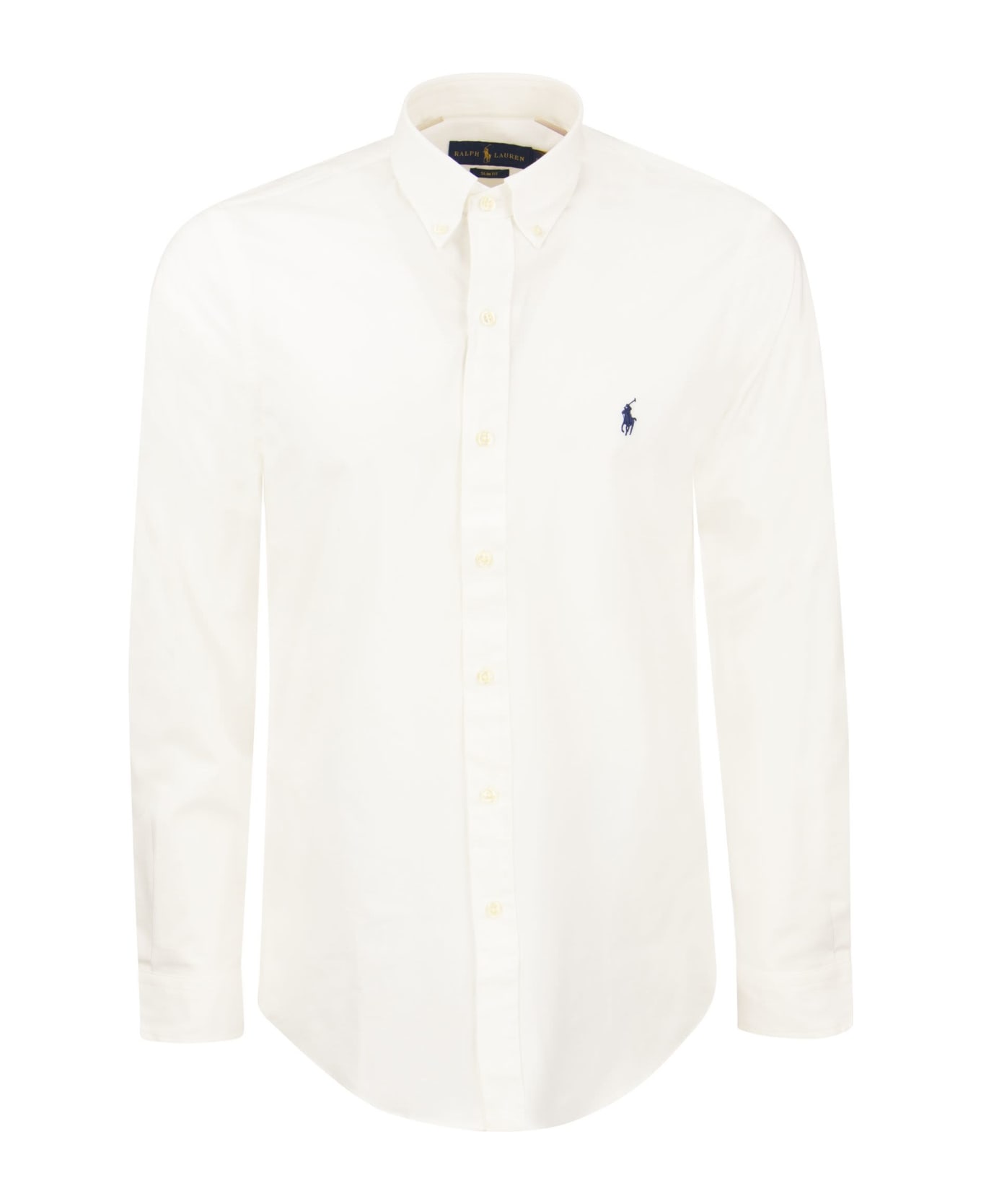 Polo Ralph Lauren Slim Fit White Stretch Poplin Shirt With Blue Pony - White
