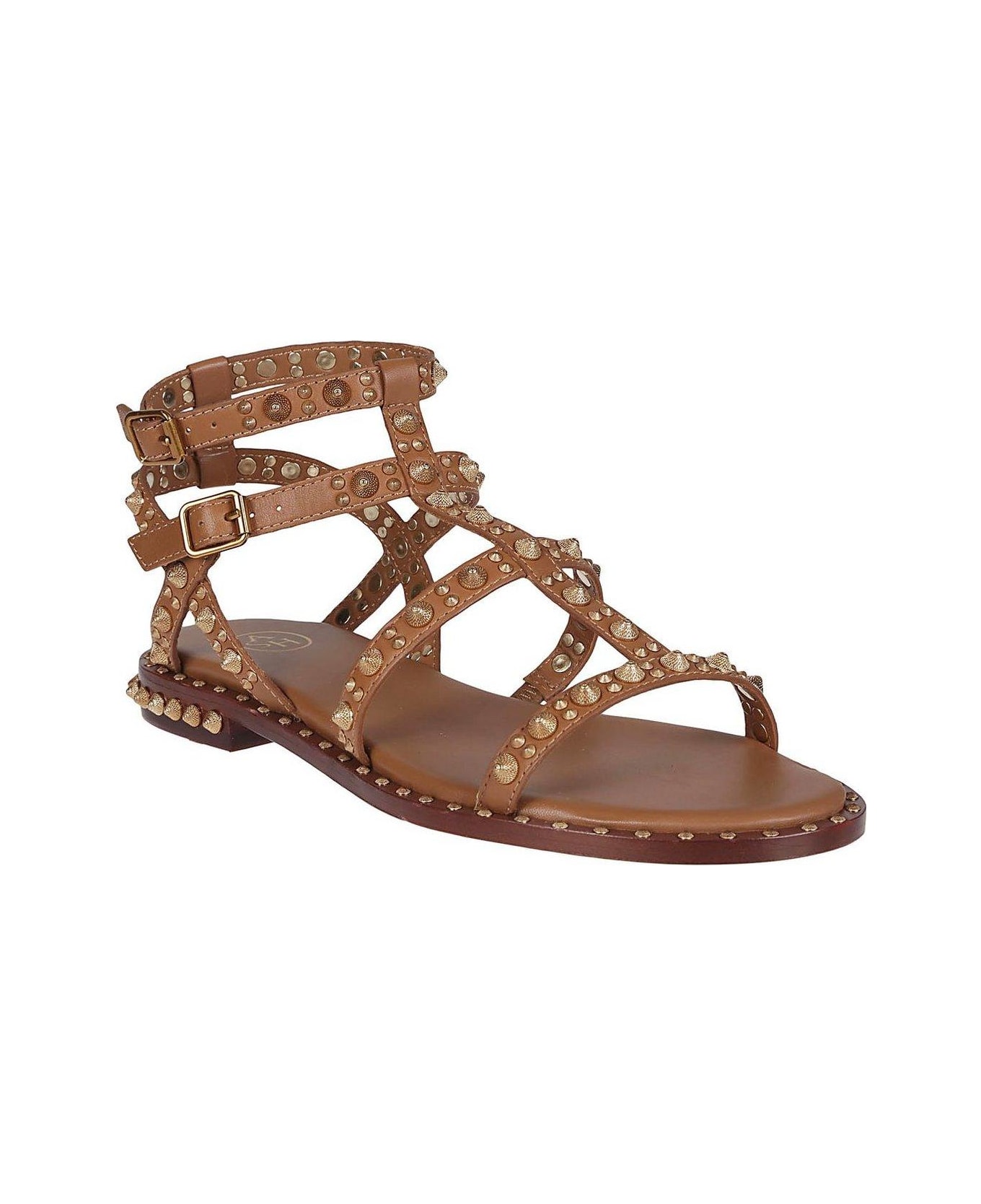 Ash Embellished Open Toe Sandals - Leather Brown