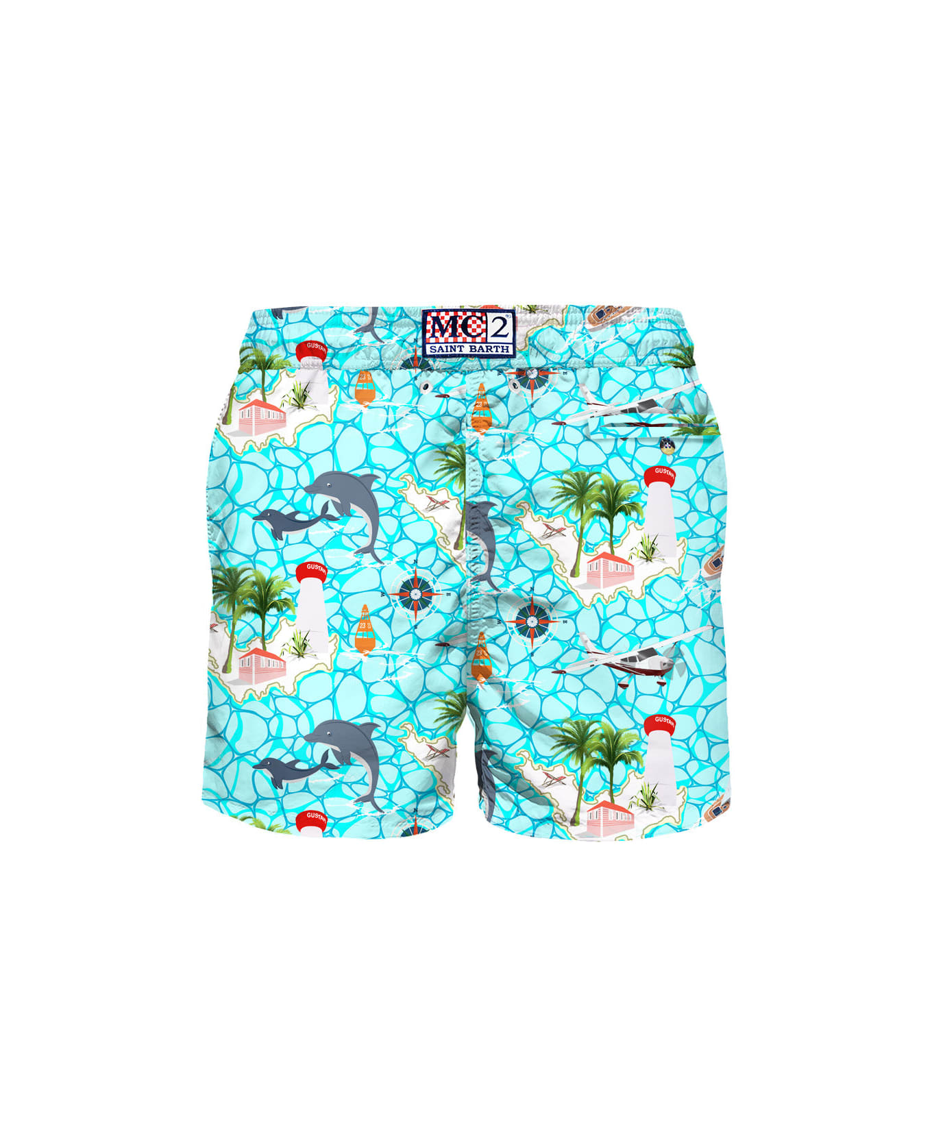 MC2 Saint Barth Man Light Fabric Swim Shorts With Sailing Boats Print - BLUE