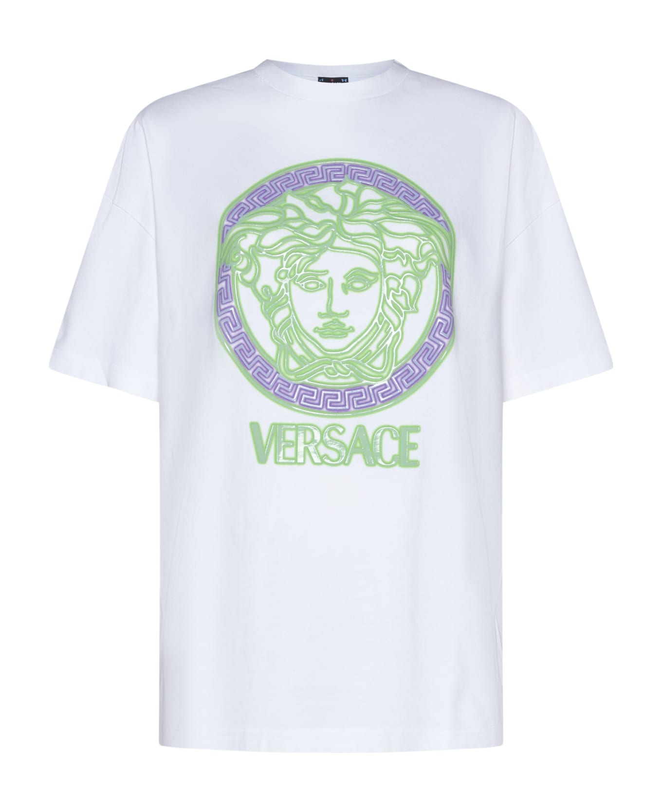 Versace Medusa Logo T-shirt - White+neon green+neon lavander Tシャツ