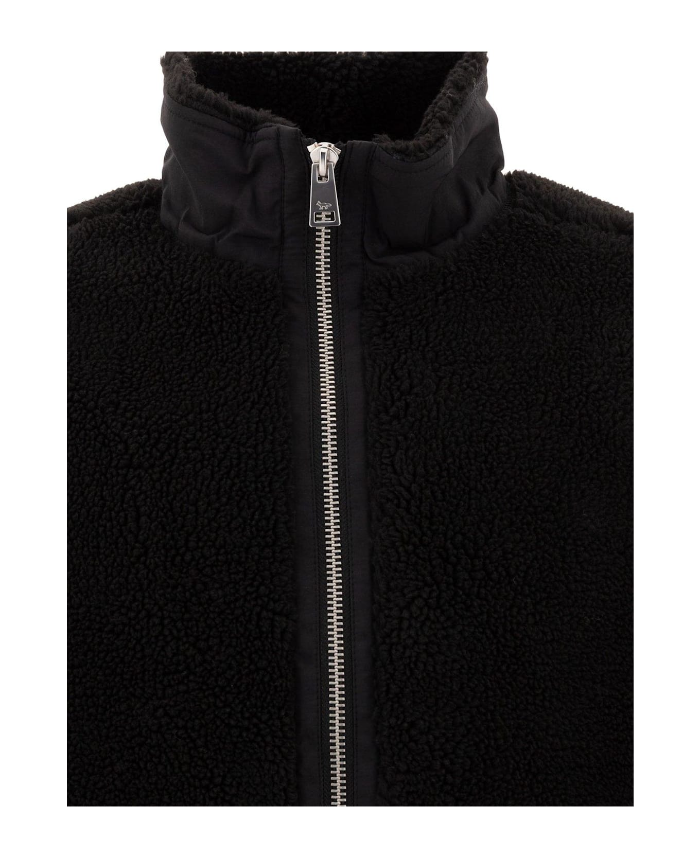 Maison Kitsuné Flash Fox Patch Zipped Fleece Jacket - Black