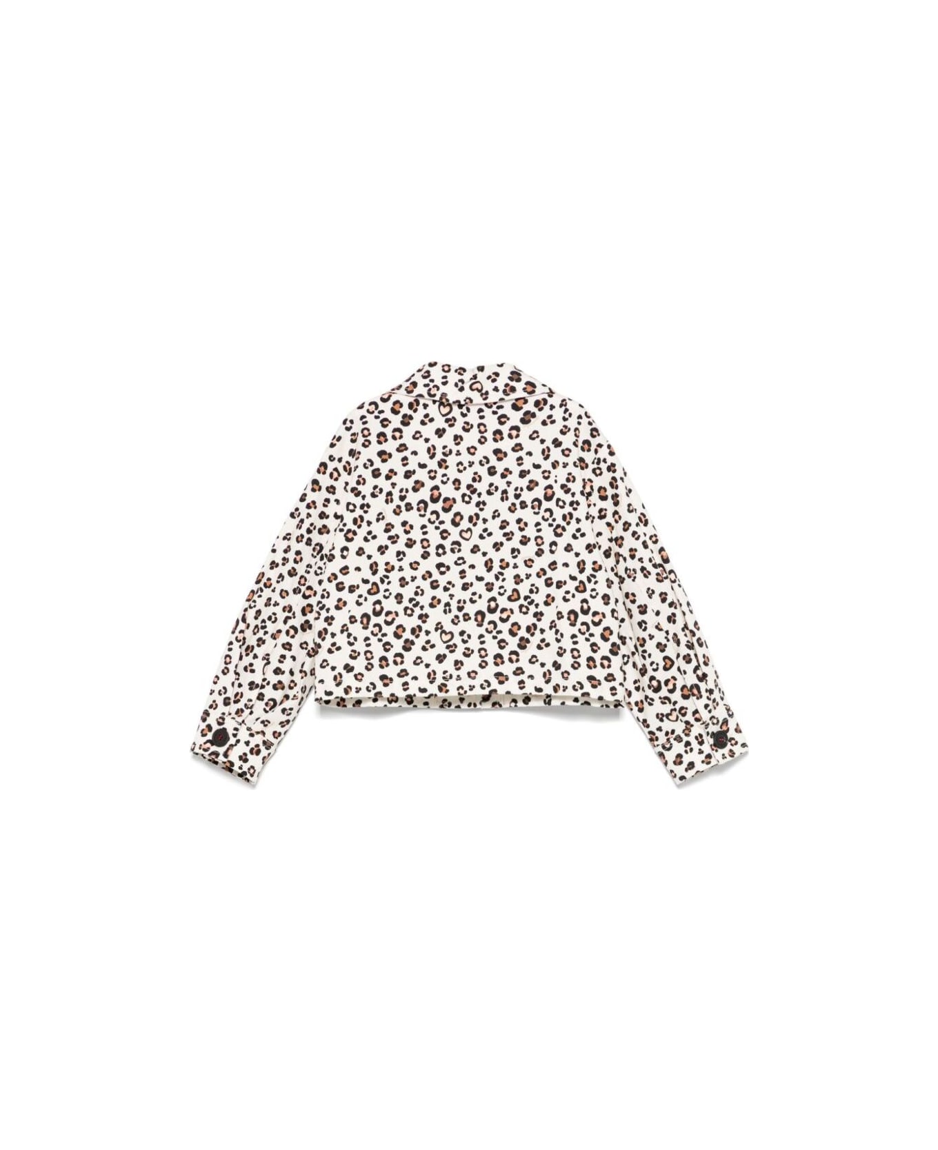 Monnalisa White Jacket With All-over Animal Print In Cotton Girls - White