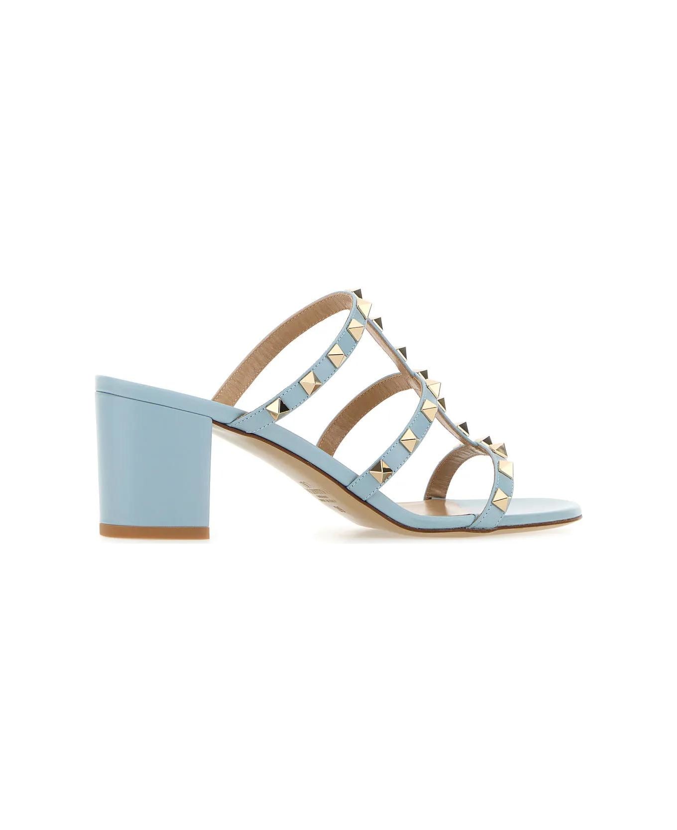 Valentino Garavani Leather Rockstud Mules - BLUPORCELLANA