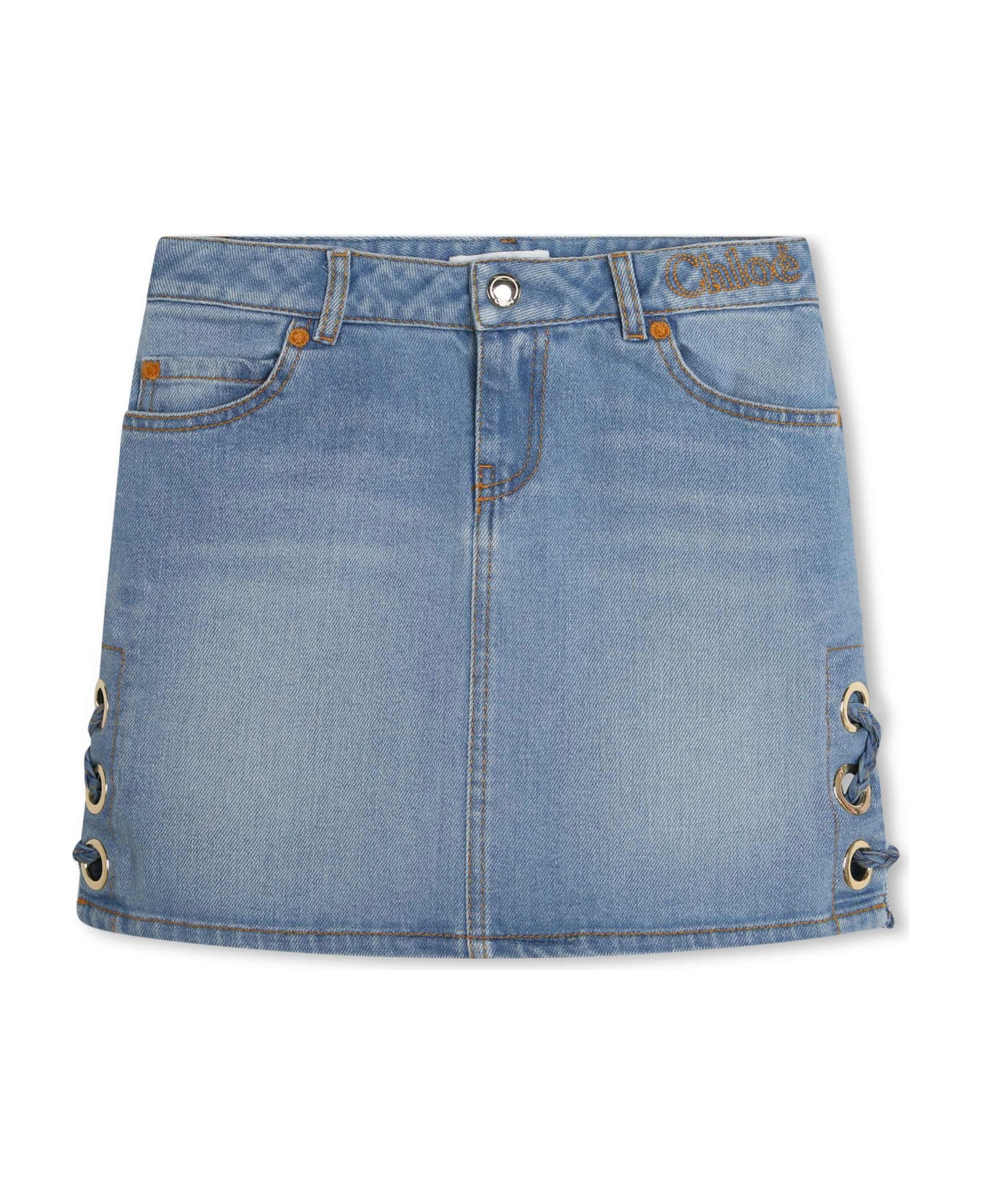 Chloé Denim Skirt With Embroidery - Blue