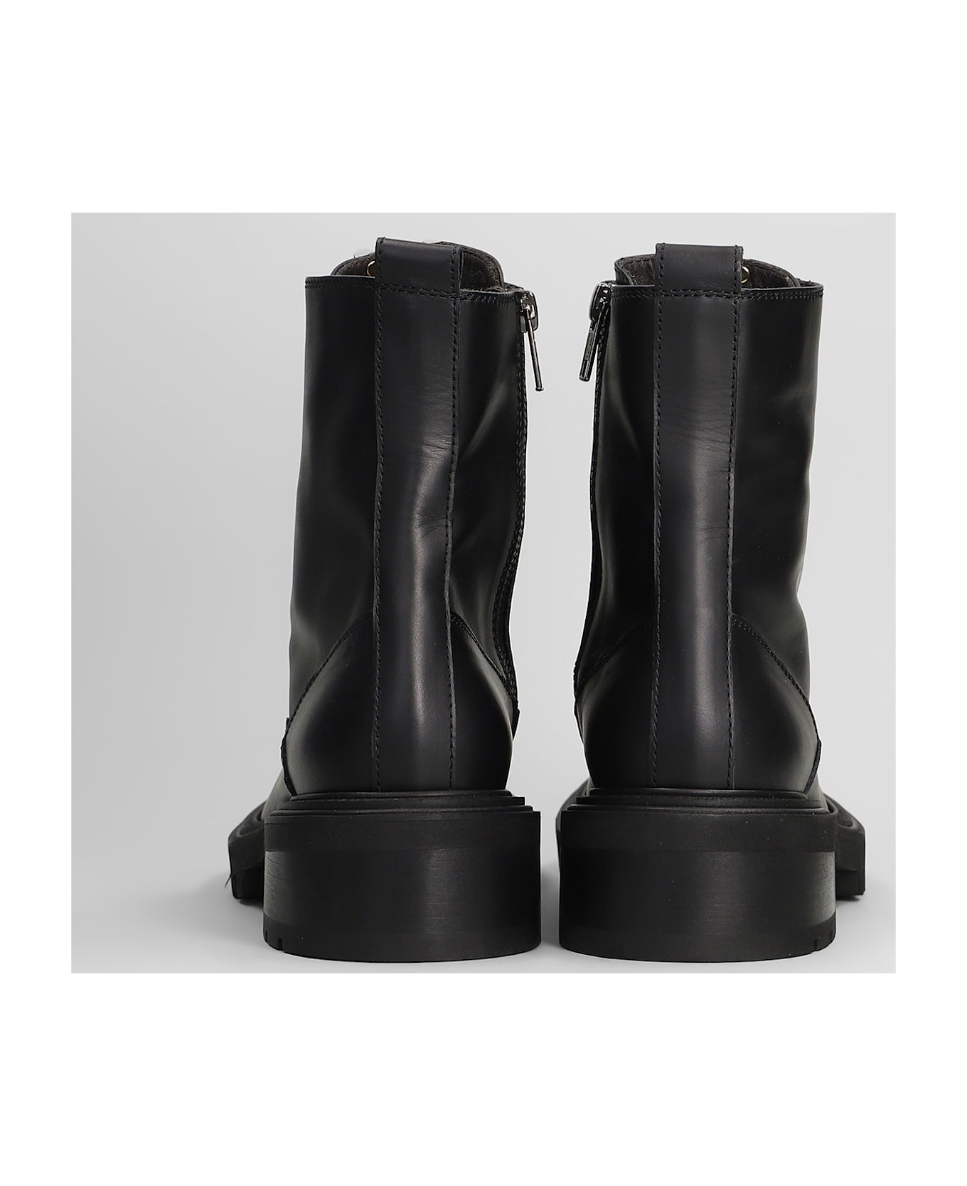 Via Roma 15 Combat Boots In Black Leather - black