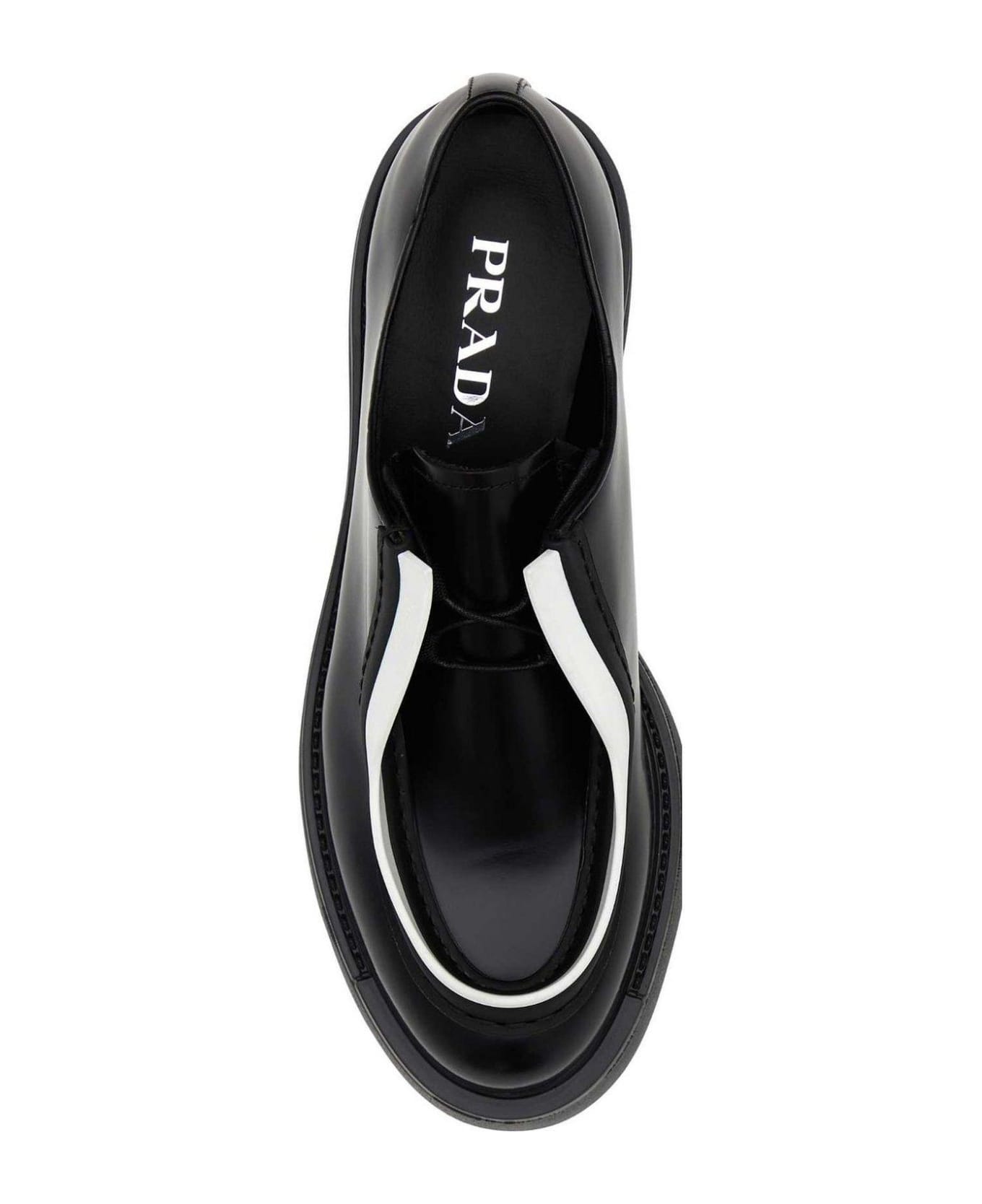 Prada Raised-edge Round-toe Lace-up Shoes - NERO