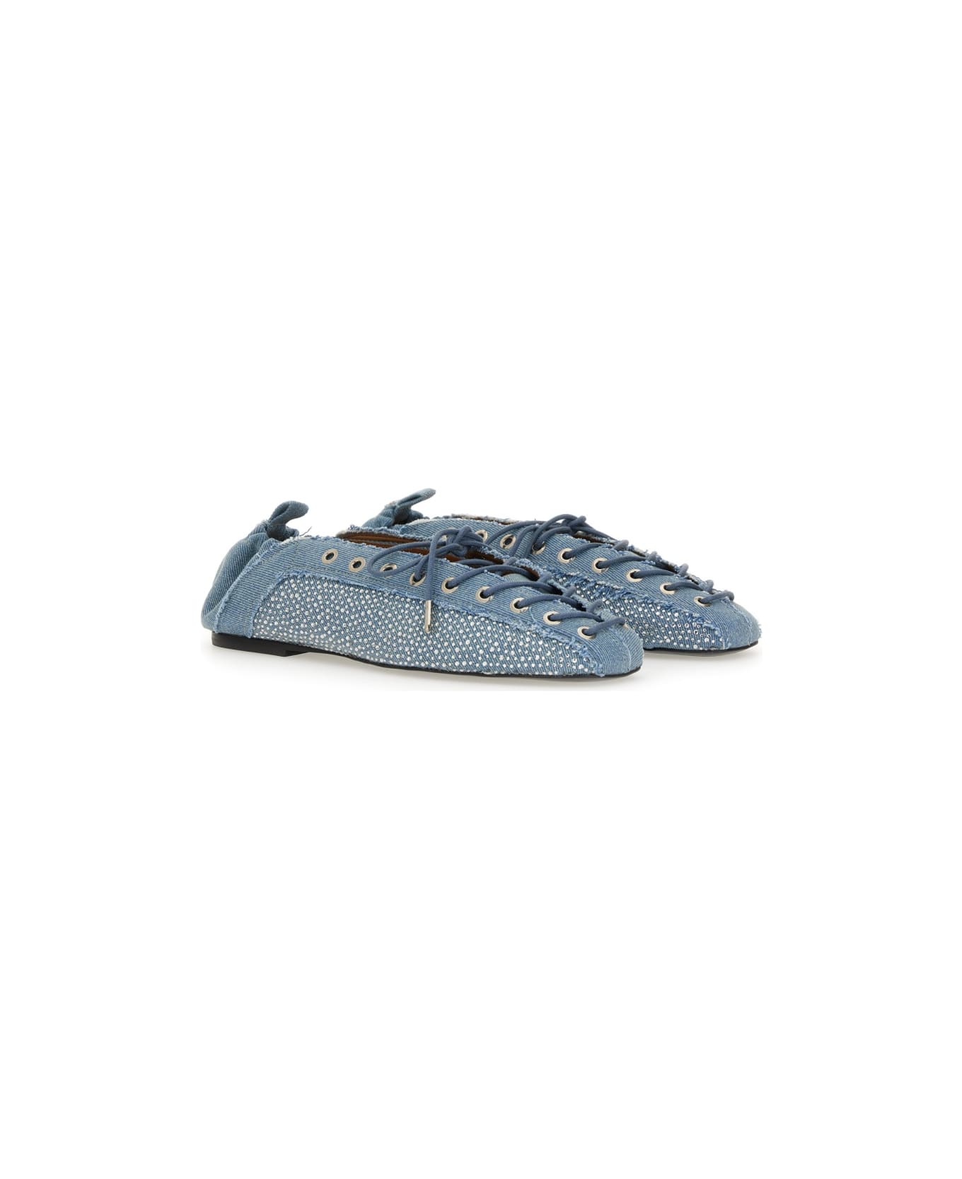 Ganni Lace-up Ballerina - DENIM
