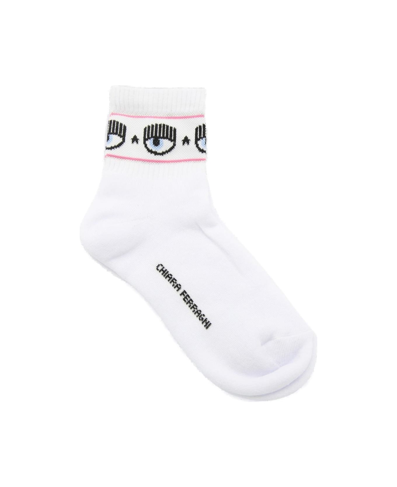 Chiara Ferragni Eyelike-motif Ankle-length Knitted Socks - White