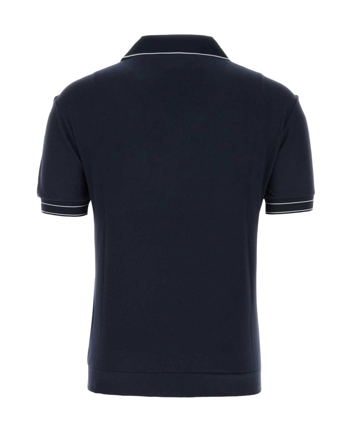 Giorgio Armani Midnight Bue Viscose Blend Polo Shirt - NAVY ポロシャツ