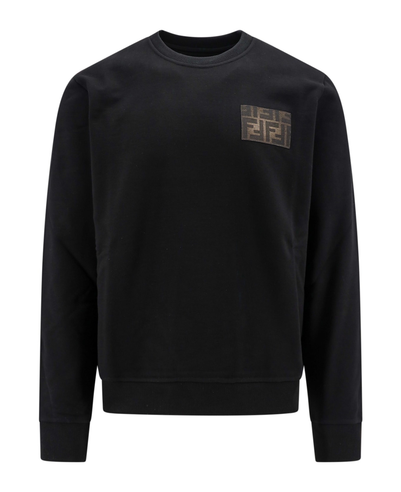 Fendi Cotton Sweatshirt With Frontal Ff Patch - Black