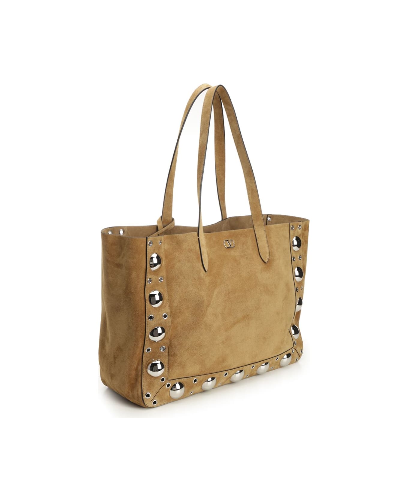 Valentino Garavani Nellcôte Large Suede Shopping Bag - HAVANA	BEIGE