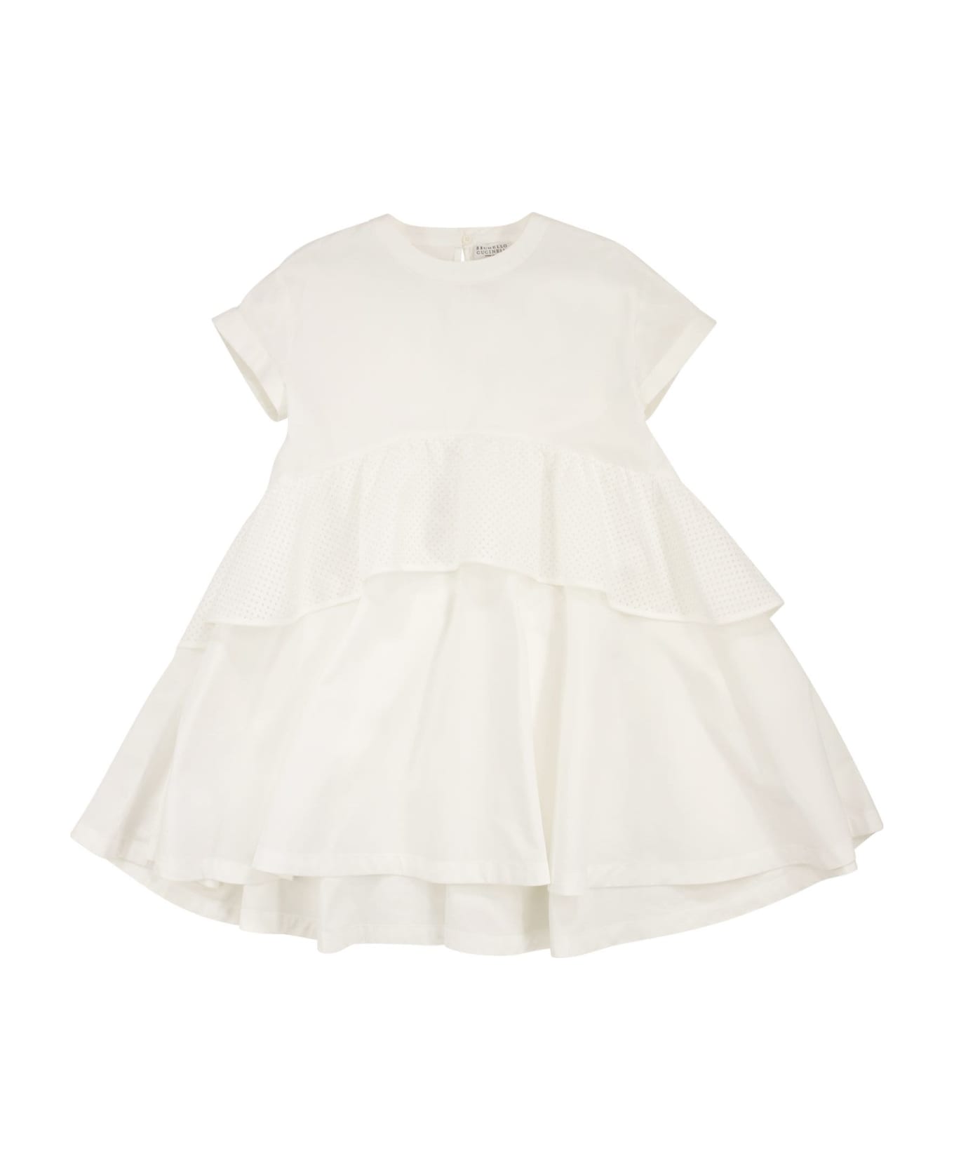 Brunello Cucinelli Flounced Cotton Poplin Dress - White
