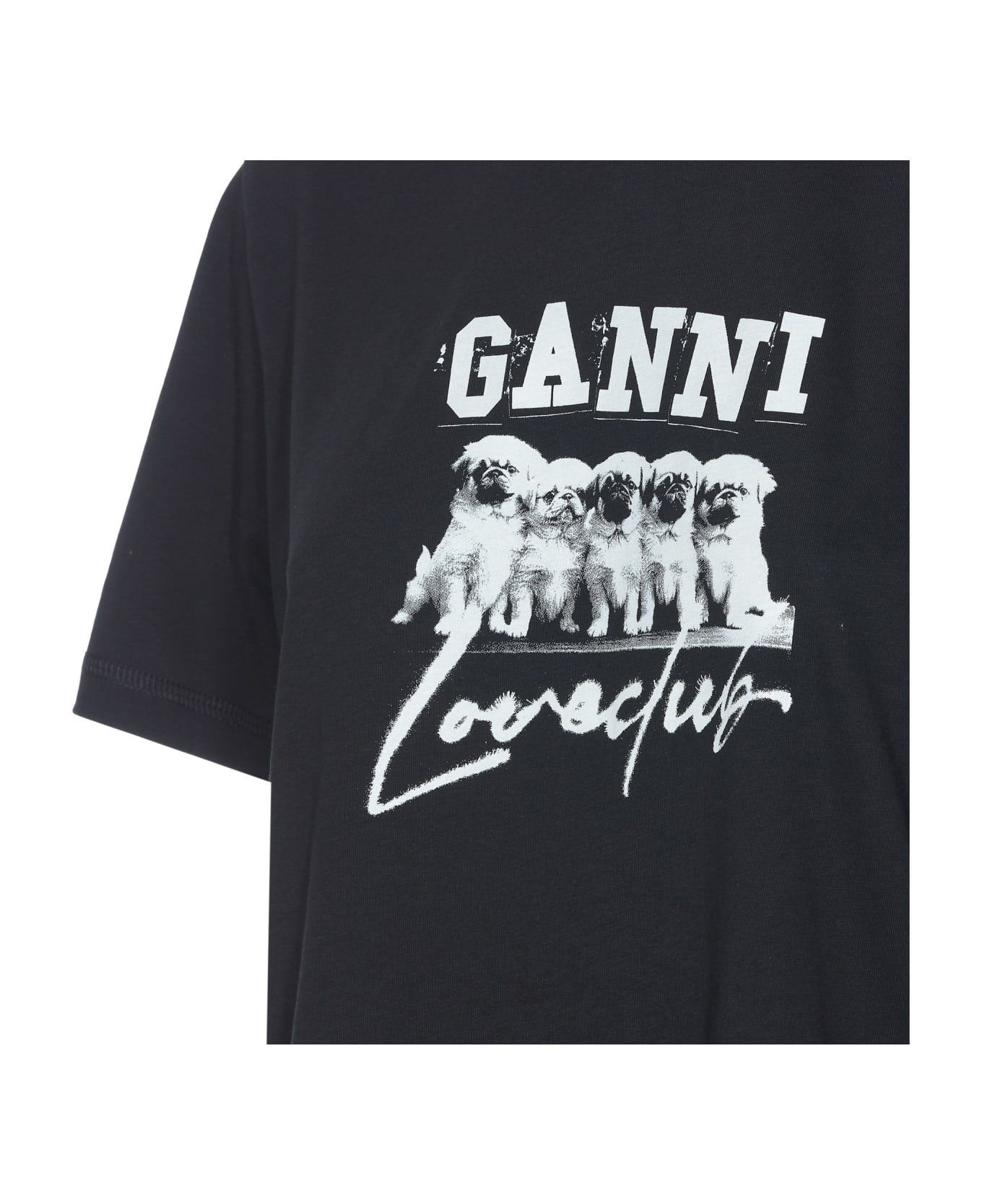 Ganni Thin Jersey Puppy Love Relaxed T-shirt - Black Tシャツ