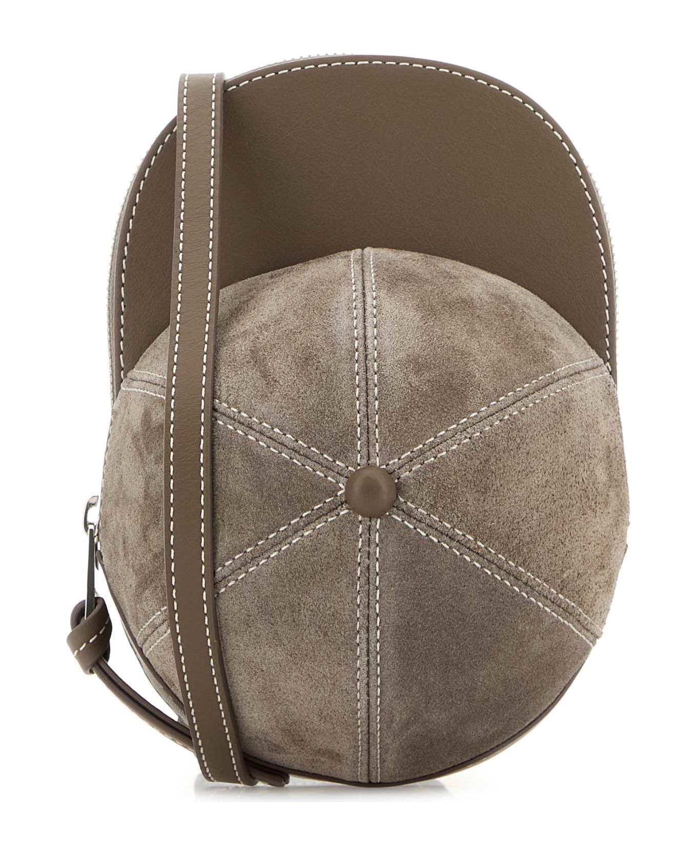 J.W. Anderson Dove Grey Suede Medium Cap Crossbody Bag - COBBLESTONE