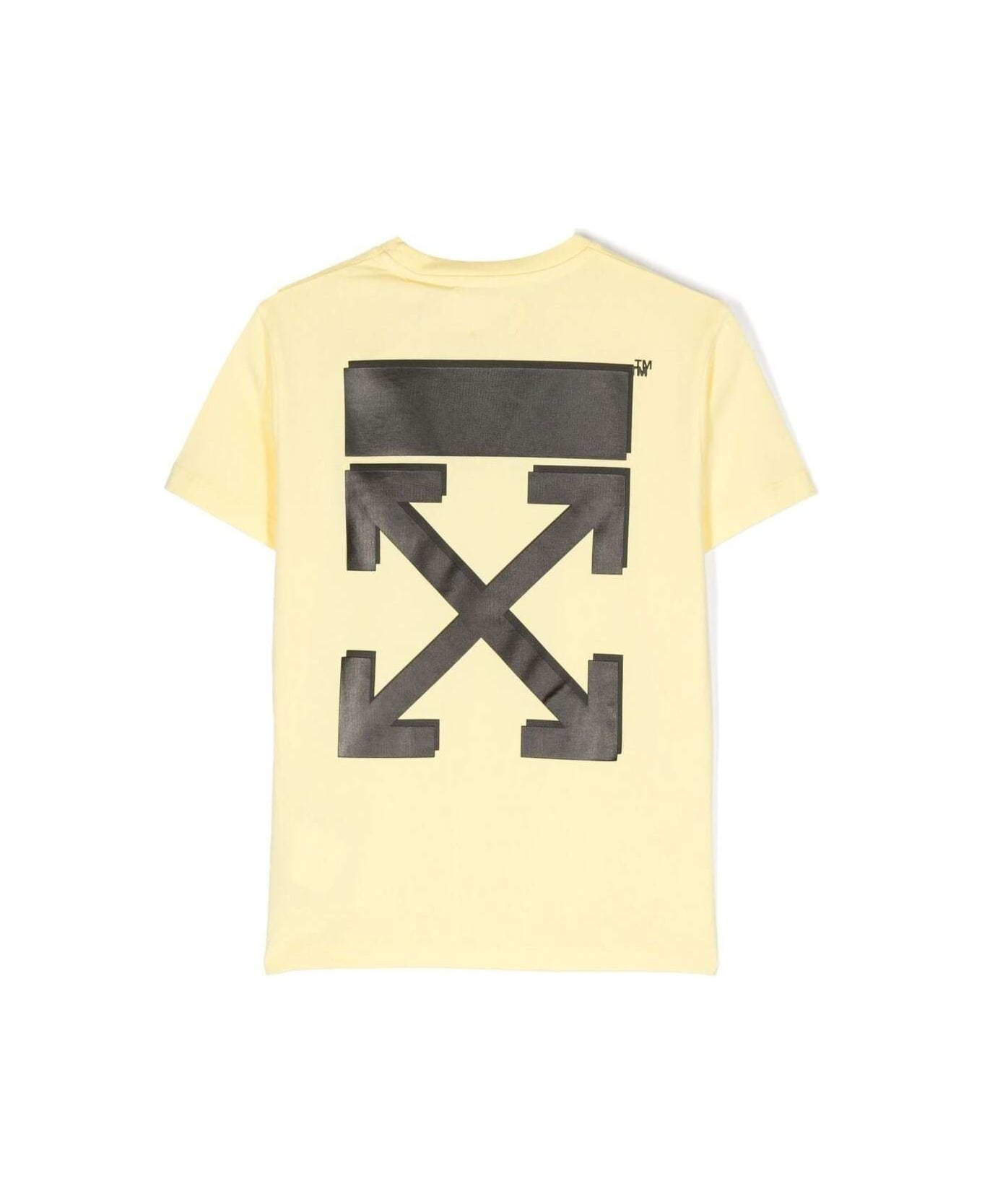 Off-White T-shirt With Logo Print And Signature Arrow Motif In Yellow Cotton Boy - Yellow