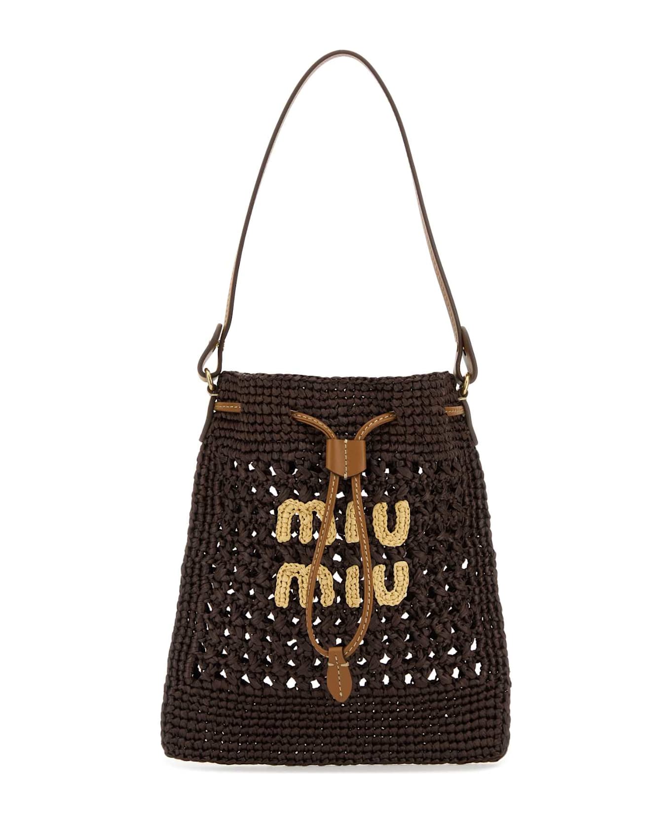 Miu Miu Brown Raffia Shoulder Bag - CACAONATURALE