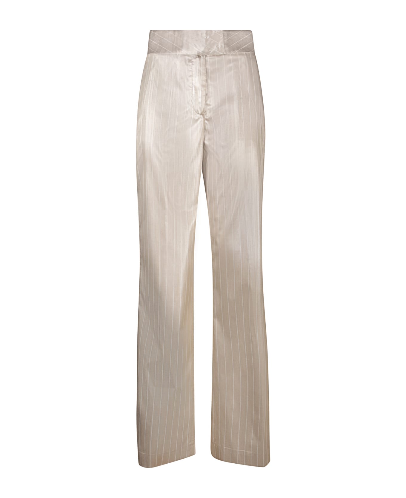 Genny Satin Striped Sand Trousers - Beige