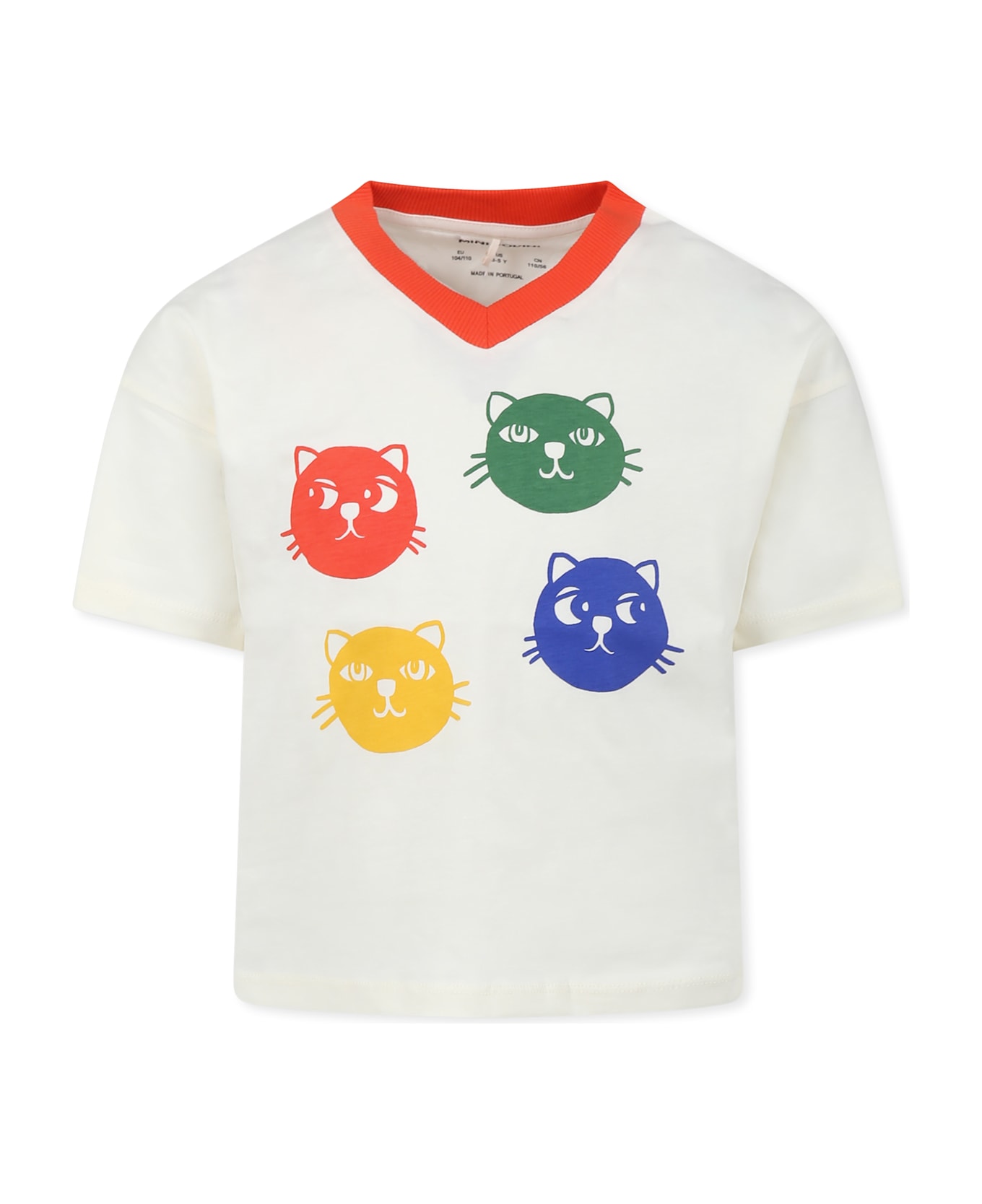 Mini Rodini Ivory T-shirt For Kids With Cats - Ivory