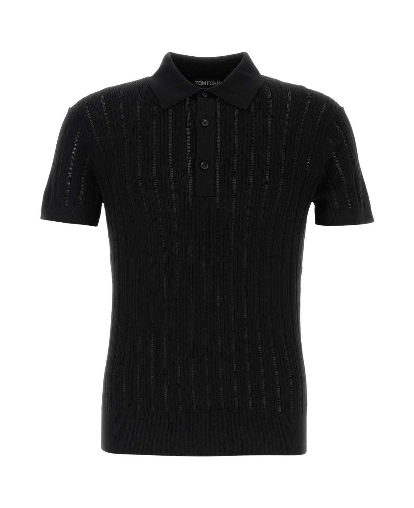 Tom Ford Black Cotton Blend Polo Shirt - BLACK