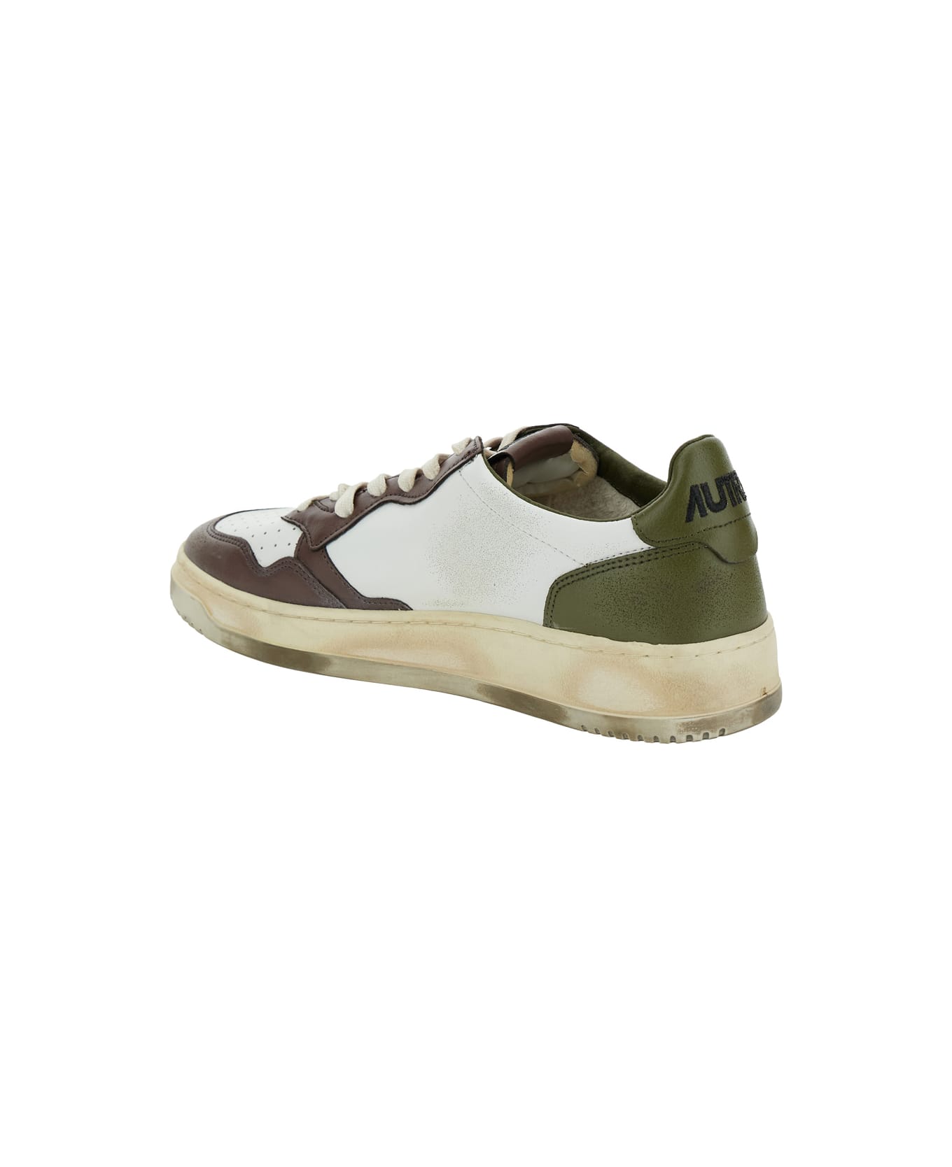 Autry Medalist Low Super Vintage Sneakers In White/military/brown Leather - Green
