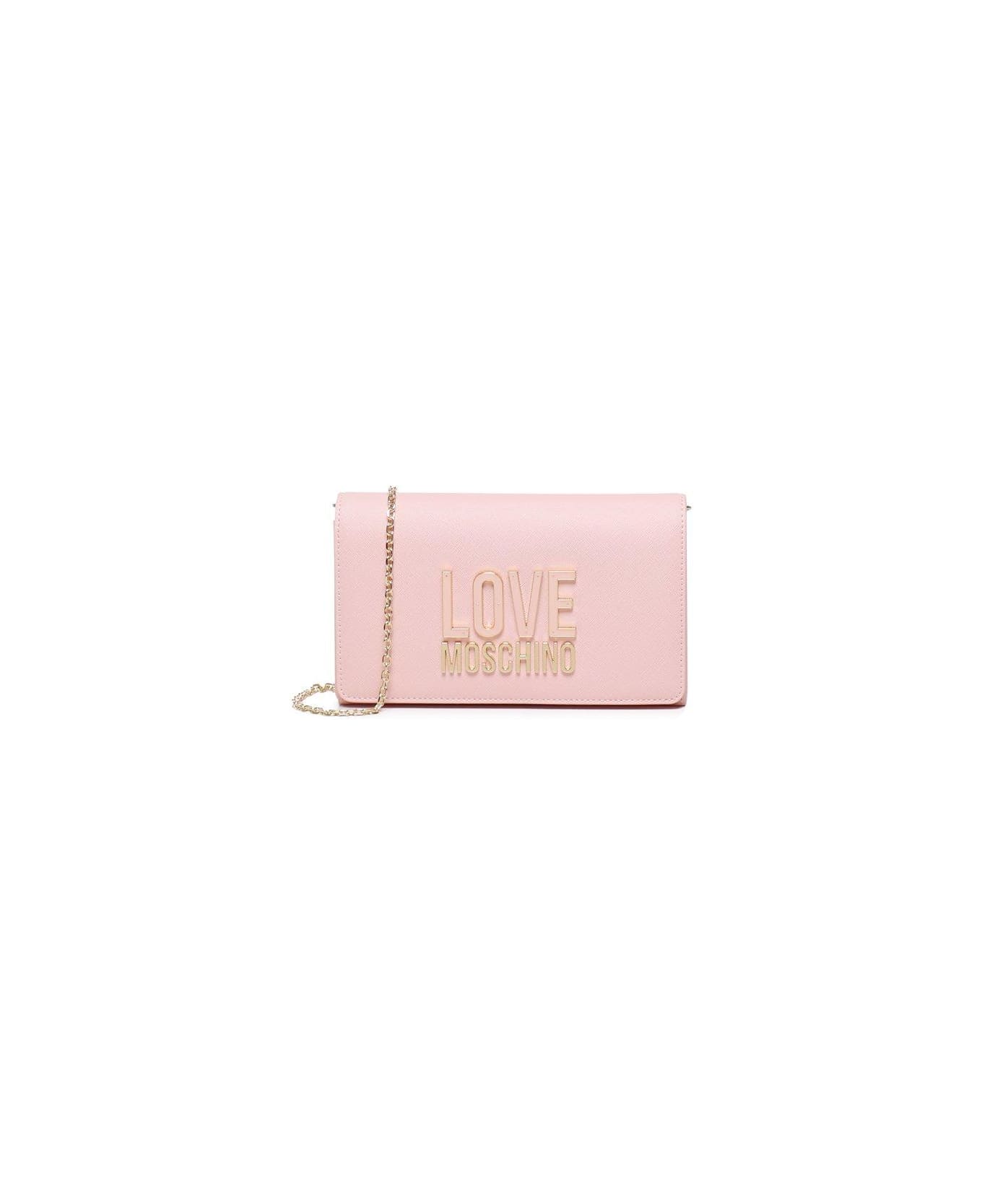 Love Moschino Logo Lettering Chain Linked Crossbody Bag - Pink バッグ