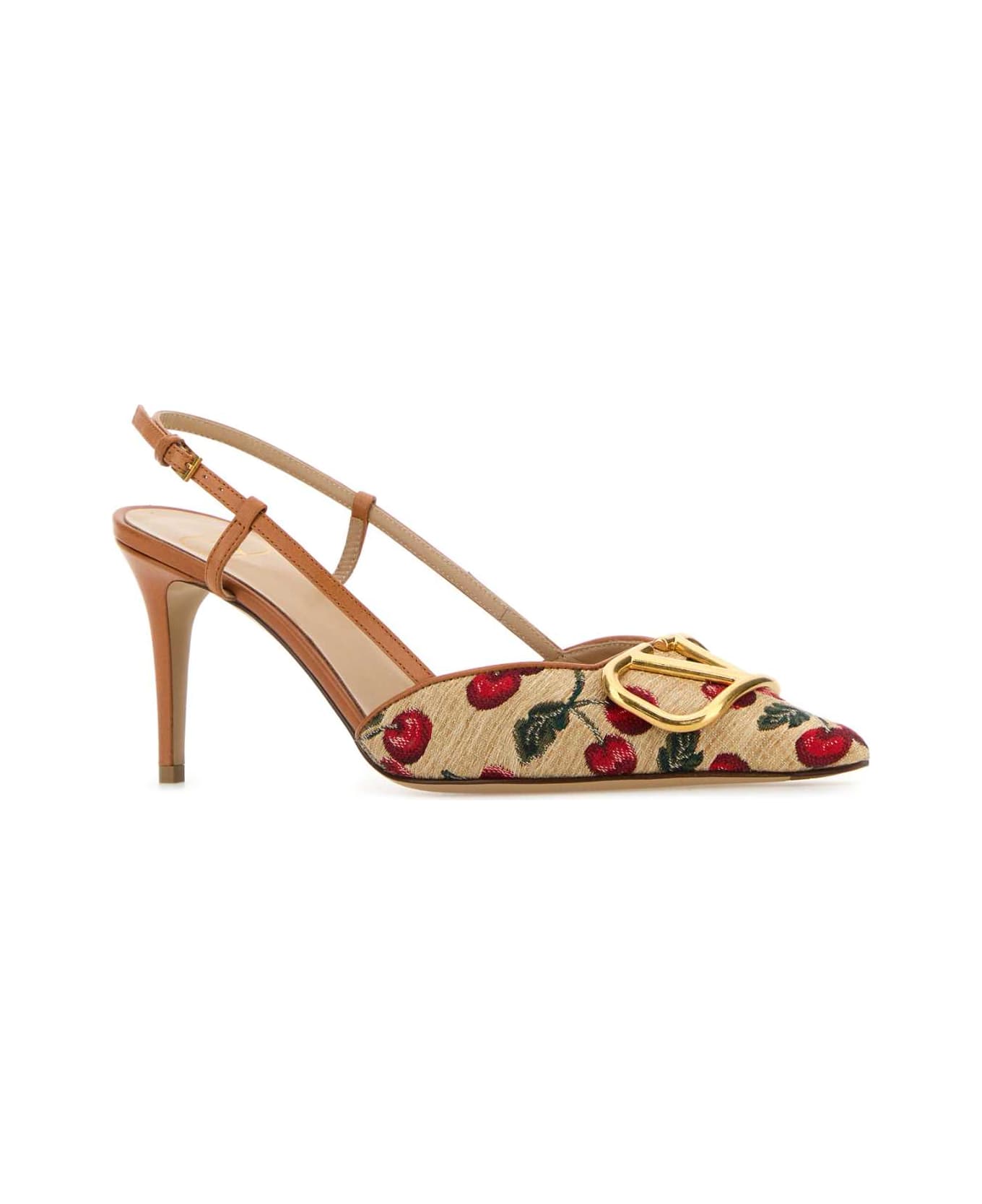 Valentino Garavani Embroidered Raffia Vlogo Signature Pumps - NATURALEROSSO