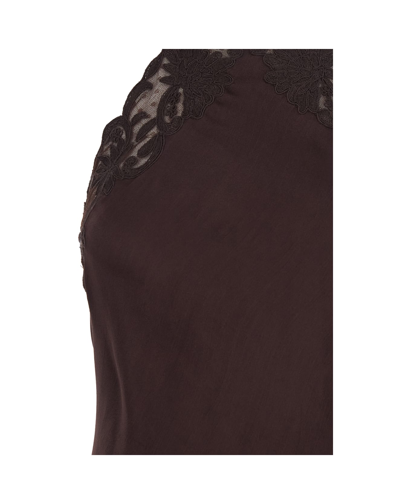 TwinSet Brown Halterneck Long Dress With Lace Embellishment On The Rear In Viscose Woman - Brown