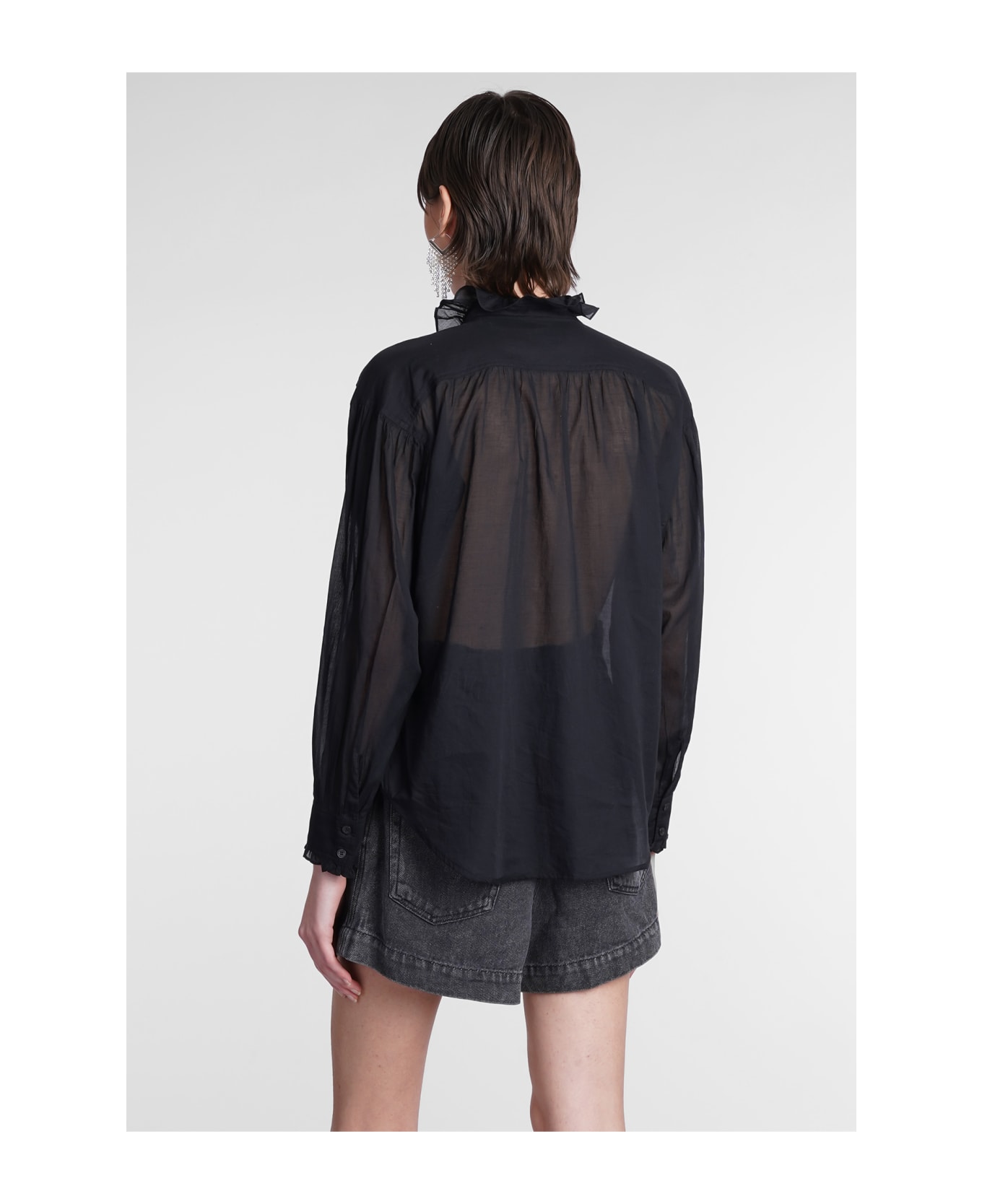 Marant Étoile Relaxed Blouse With Volant In Semi-sheer Cotton - Bk Black