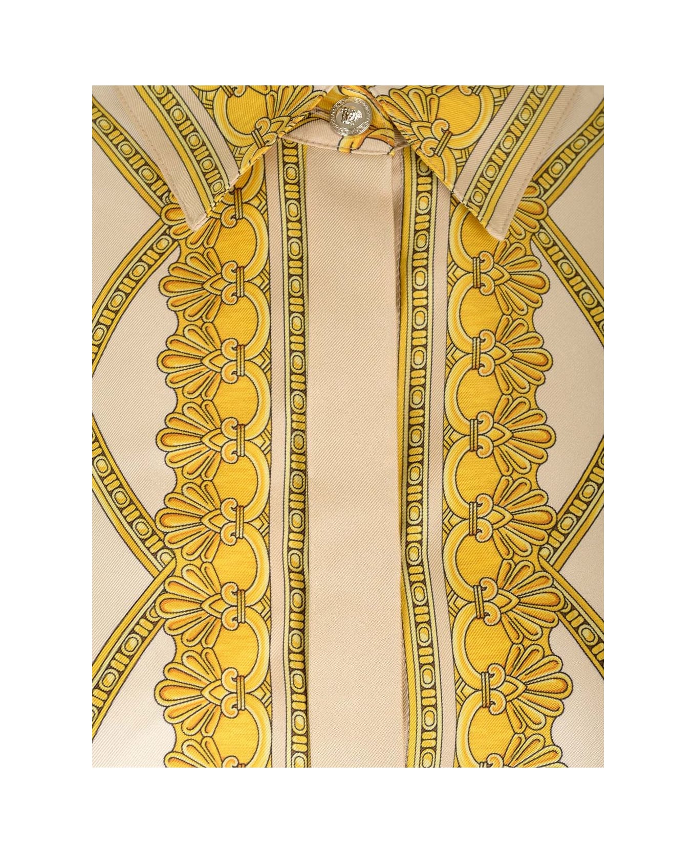 Versace "barocco" Silk Twill Shirt - Yellow