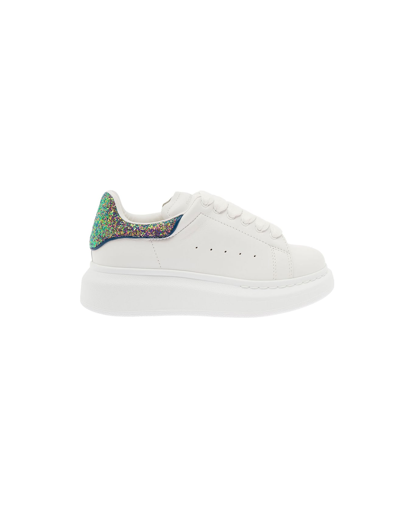Alexander McQueen White Leather Sneakers With Glitter All-over Kids Alexander Mcqueen - Pink