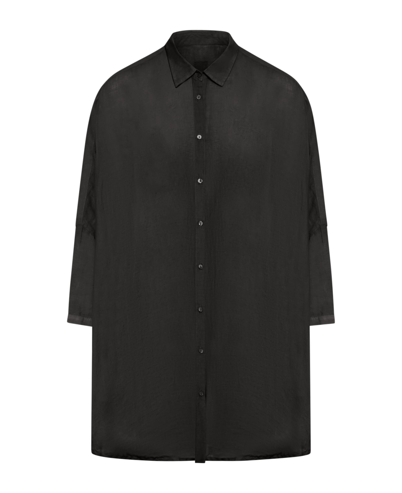 120% Lino Short Sleeve Woman Shirt - Black シャツ