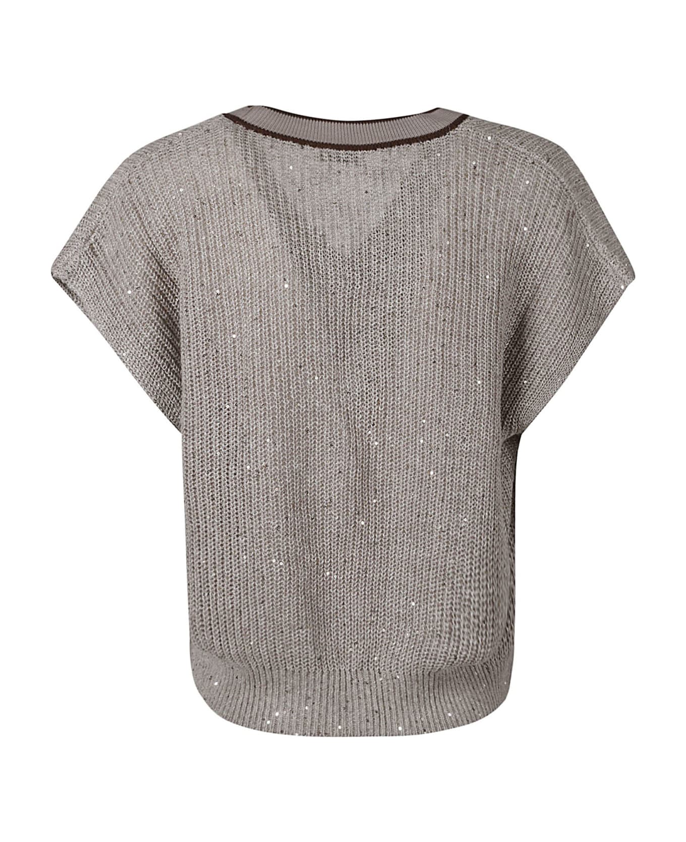 Brunello Cucinelli V-neck Cropped Knit Sweater - beige freddo ニットウェア