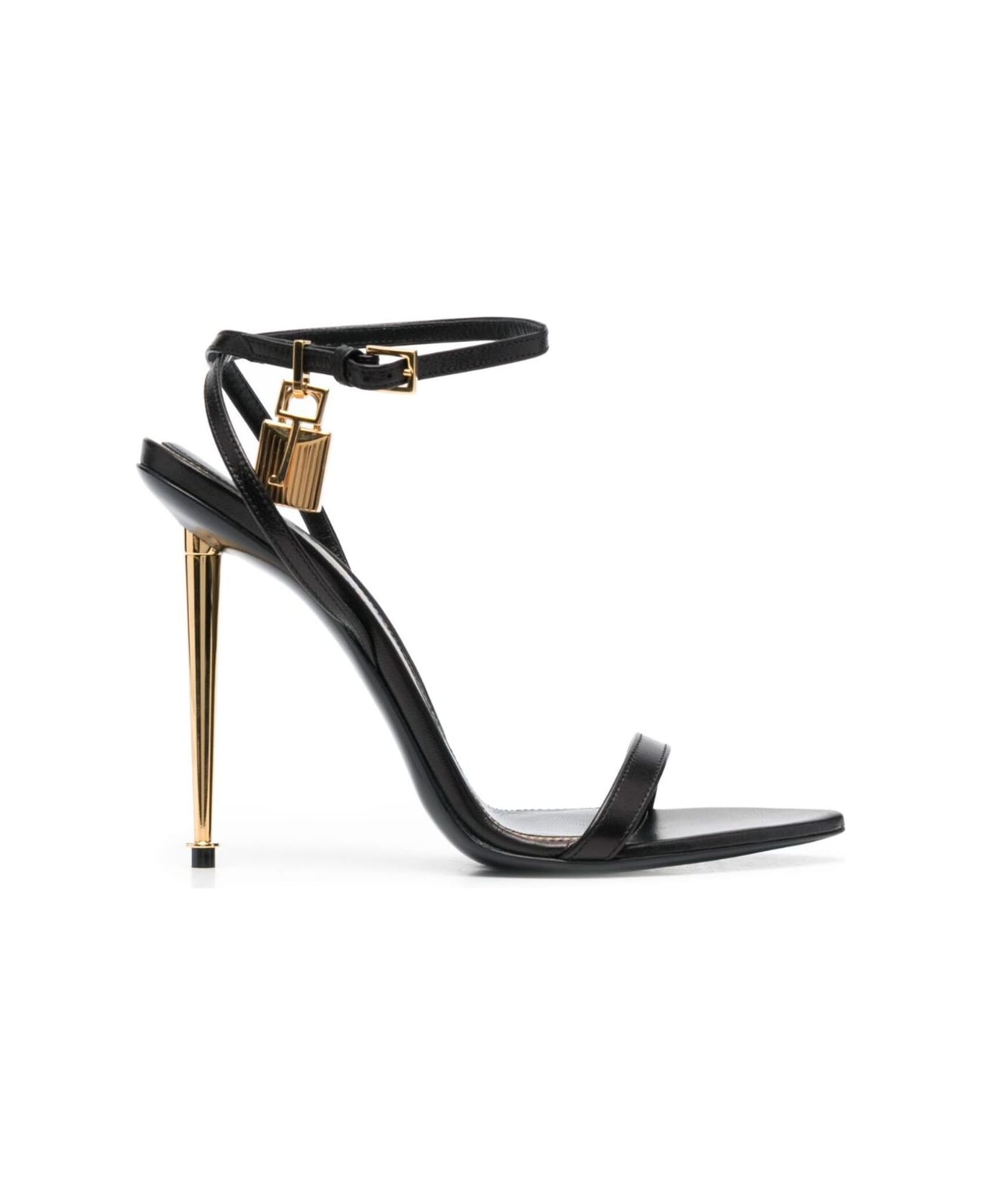 Tom Ford Black Sandals With Metal Heel And Padlock In Leather Woman - Black
