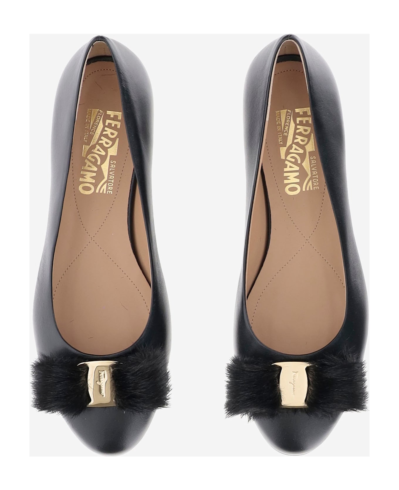 Ferragamo Leather Bow Ballet Flats - Black