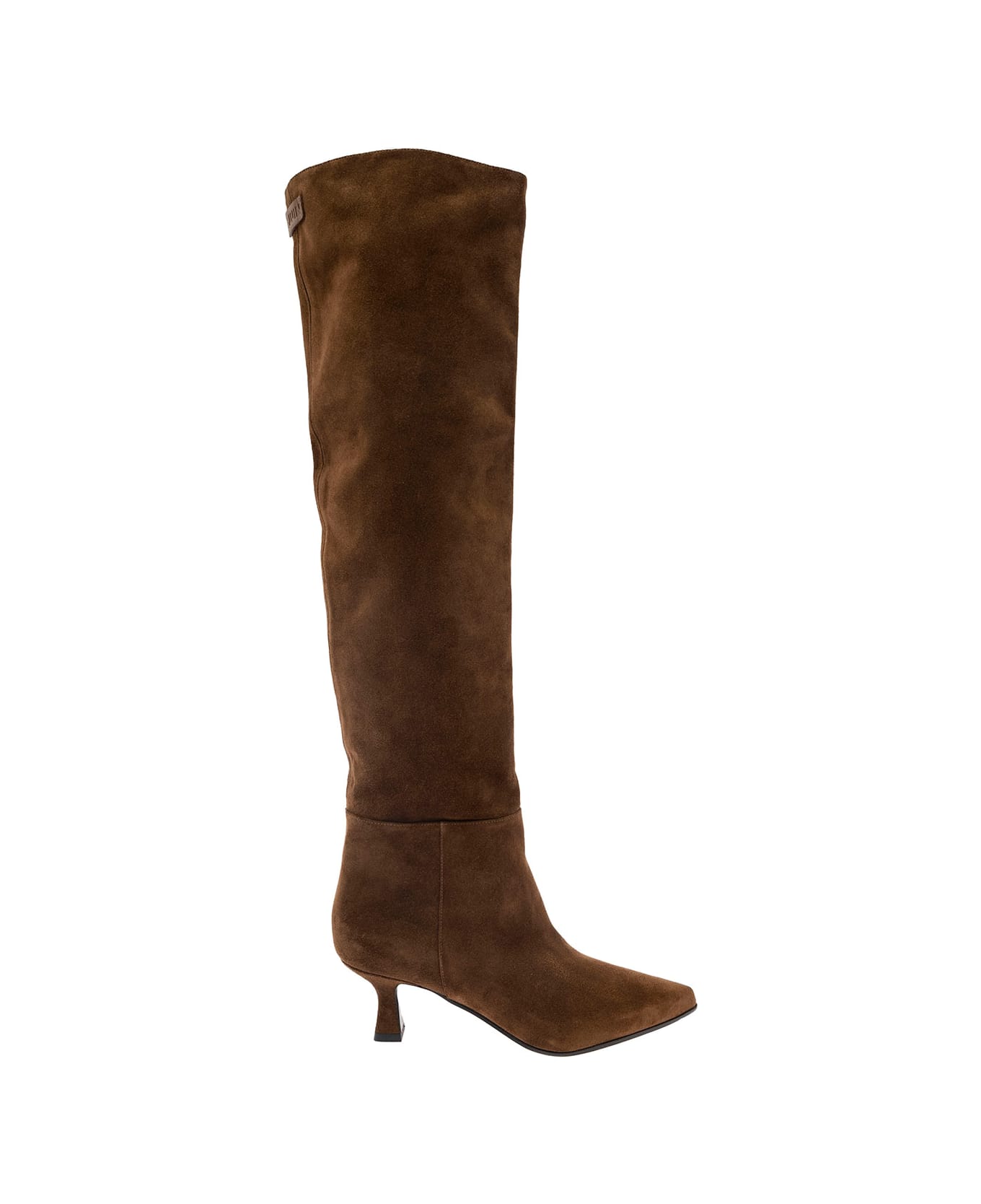 3JUIN 'bea' Brown Pointed High-boots With Logo Patch In Suede Woman - Brown