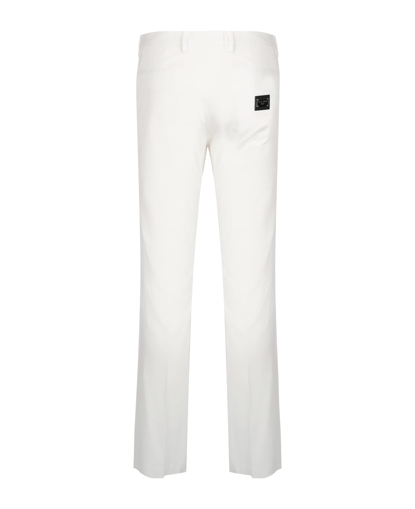 Dolce & Gabbana Stretch Cotton Trousers With Logoed Plaque - White ボトムス