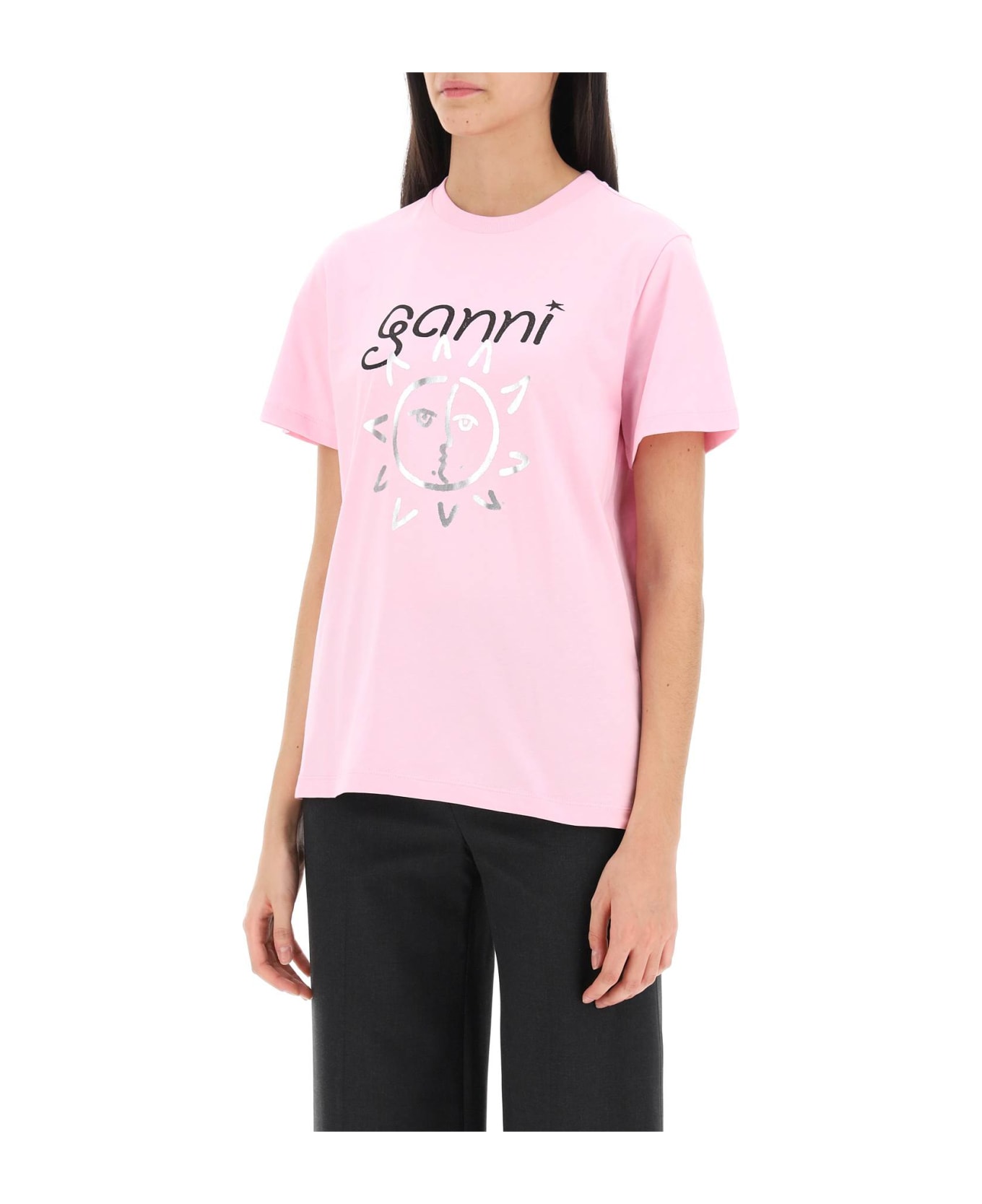 Ganni Crew-neck T-shirt With Print - LILAC SACHET (Pink)