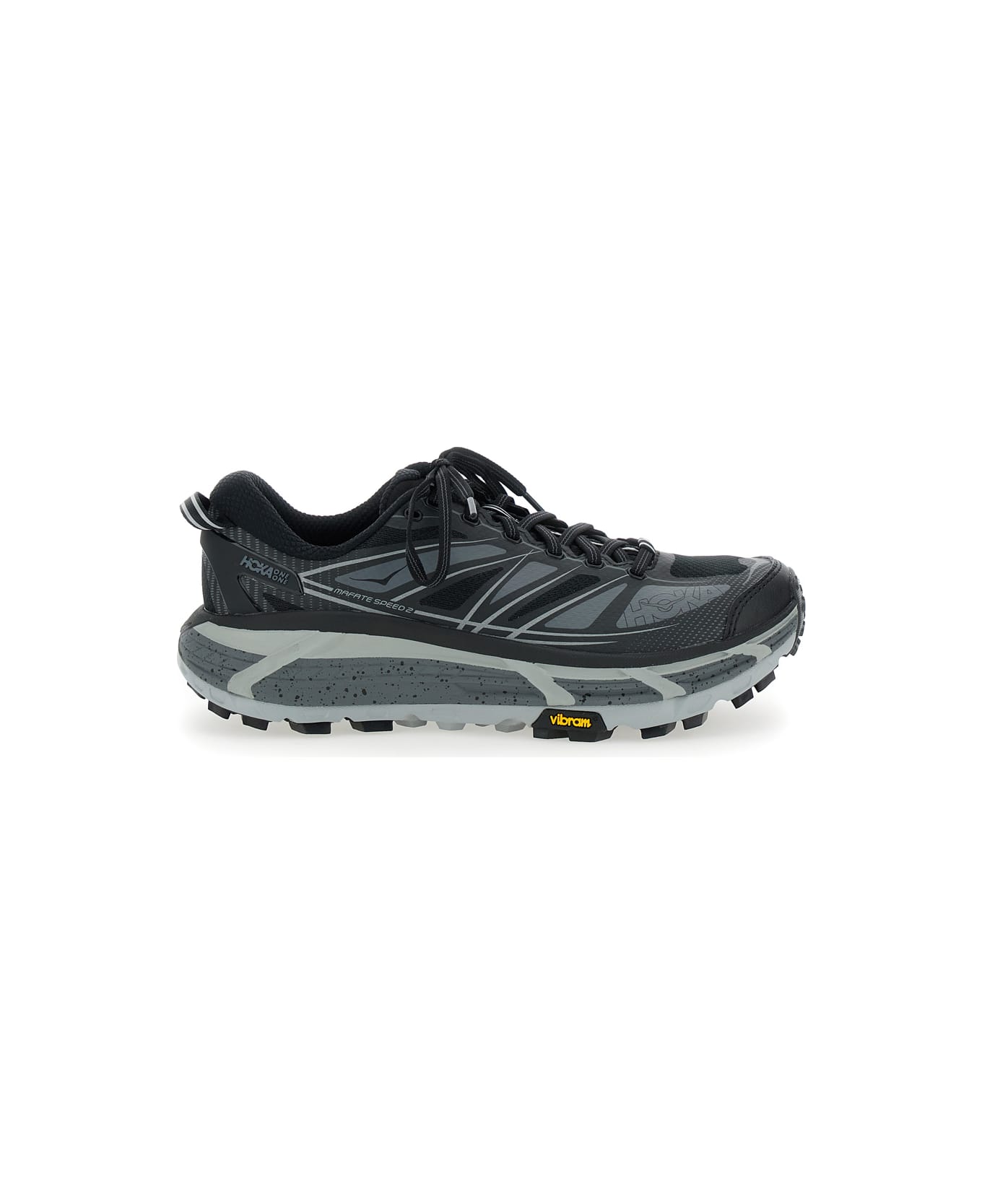 Hoka 'mafate Speed 2' Black Low Top Sneakers With Logo Print On The Side In Tech Fabric Unisex - Black