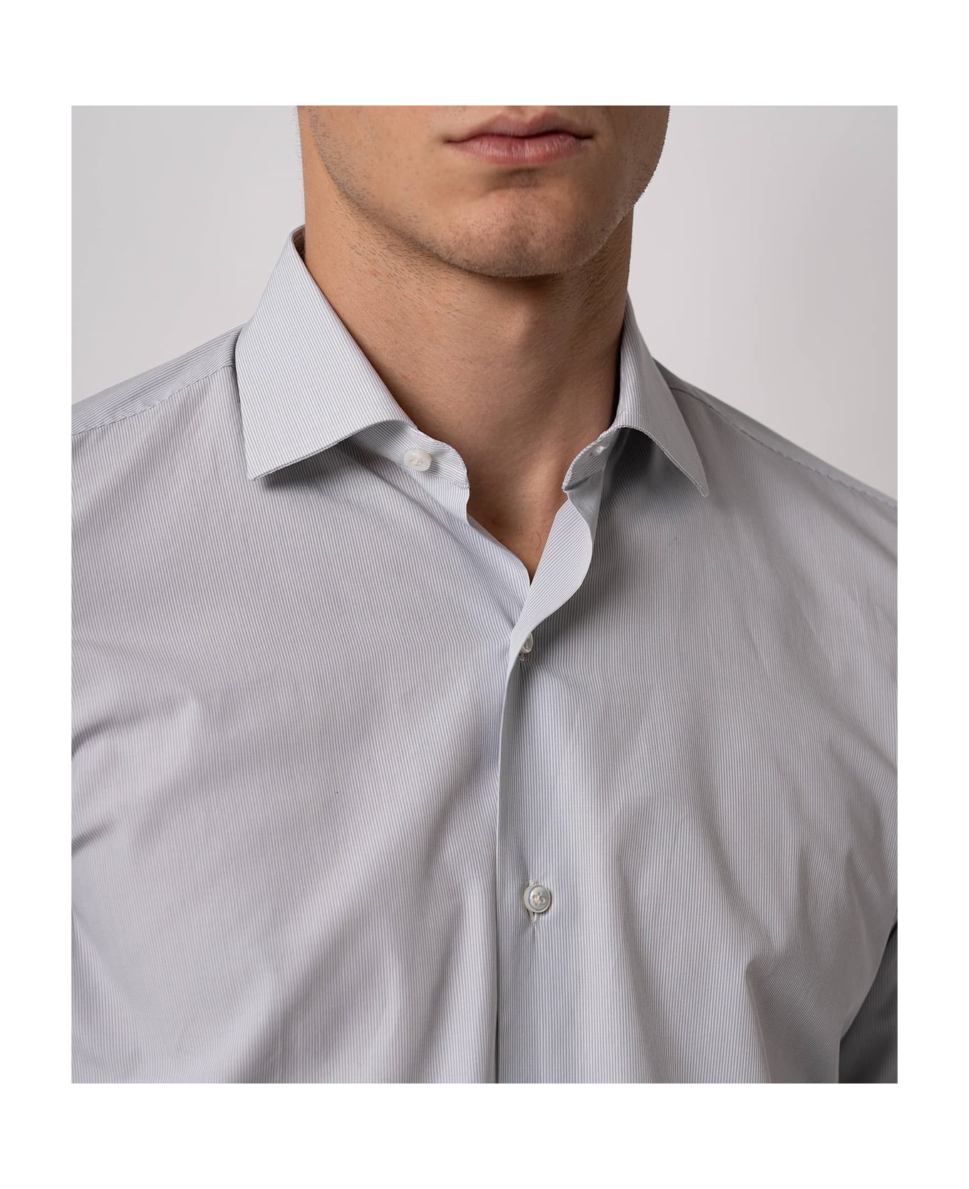 Larusmiani Tailored Cotton Shirt Mayfair Shirt - LightGray