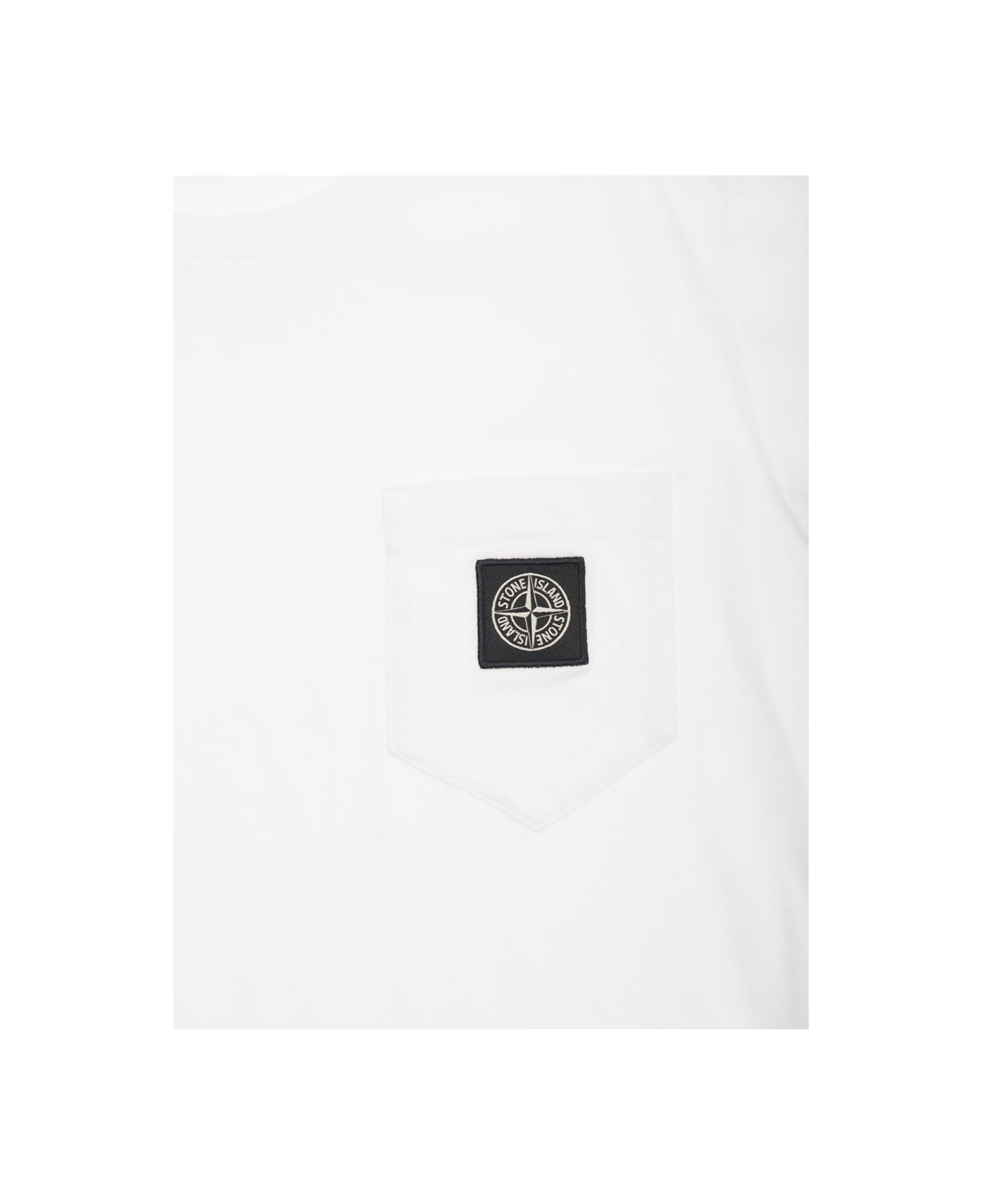 Stone Island Junior White Crewneck T-shirt With Logo Patch In Cotton Boy - White