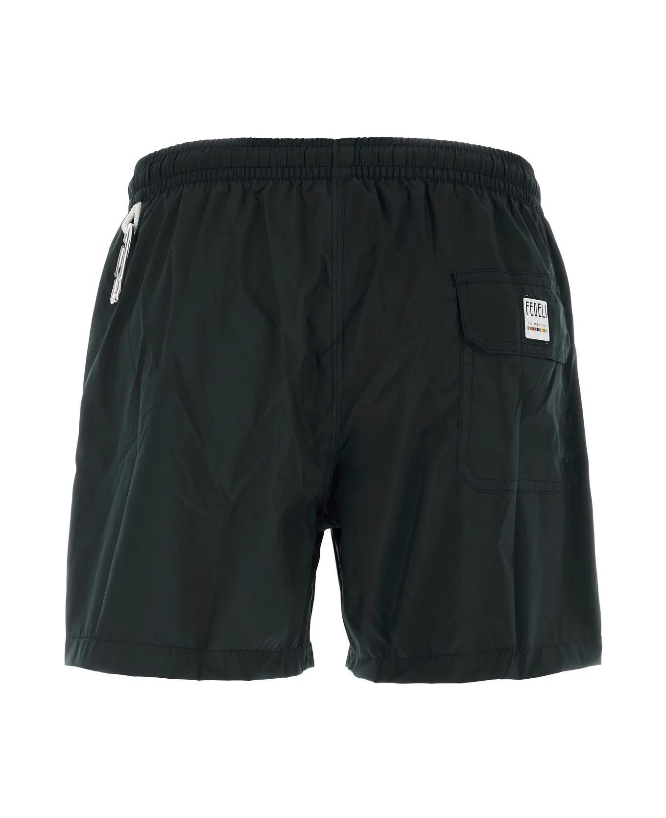 Fedeli Black Polyester Swimming Shorts - BLACK